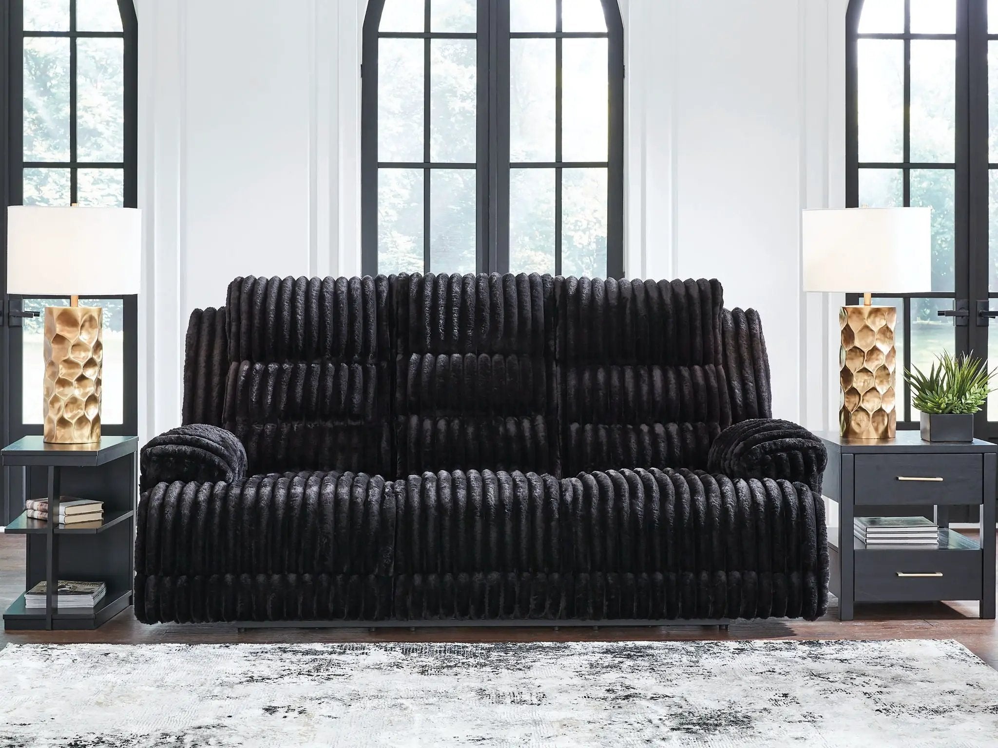 Rhine Falls - Reclining Power Sofa With Drop Down Table - Onyx by Unique Piece Furniture