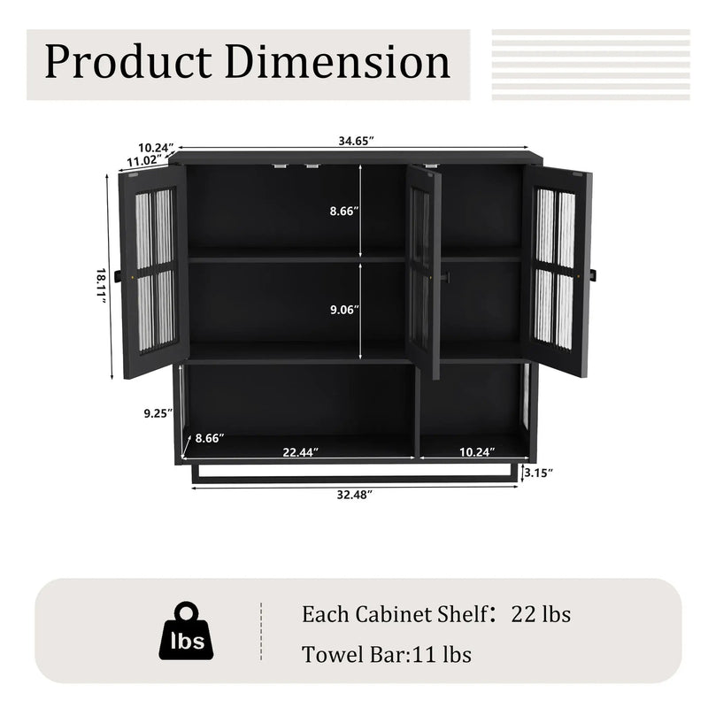 3 Door Wall Cabinet With Glass Door And Towel Bar by Unique Piece Furniture