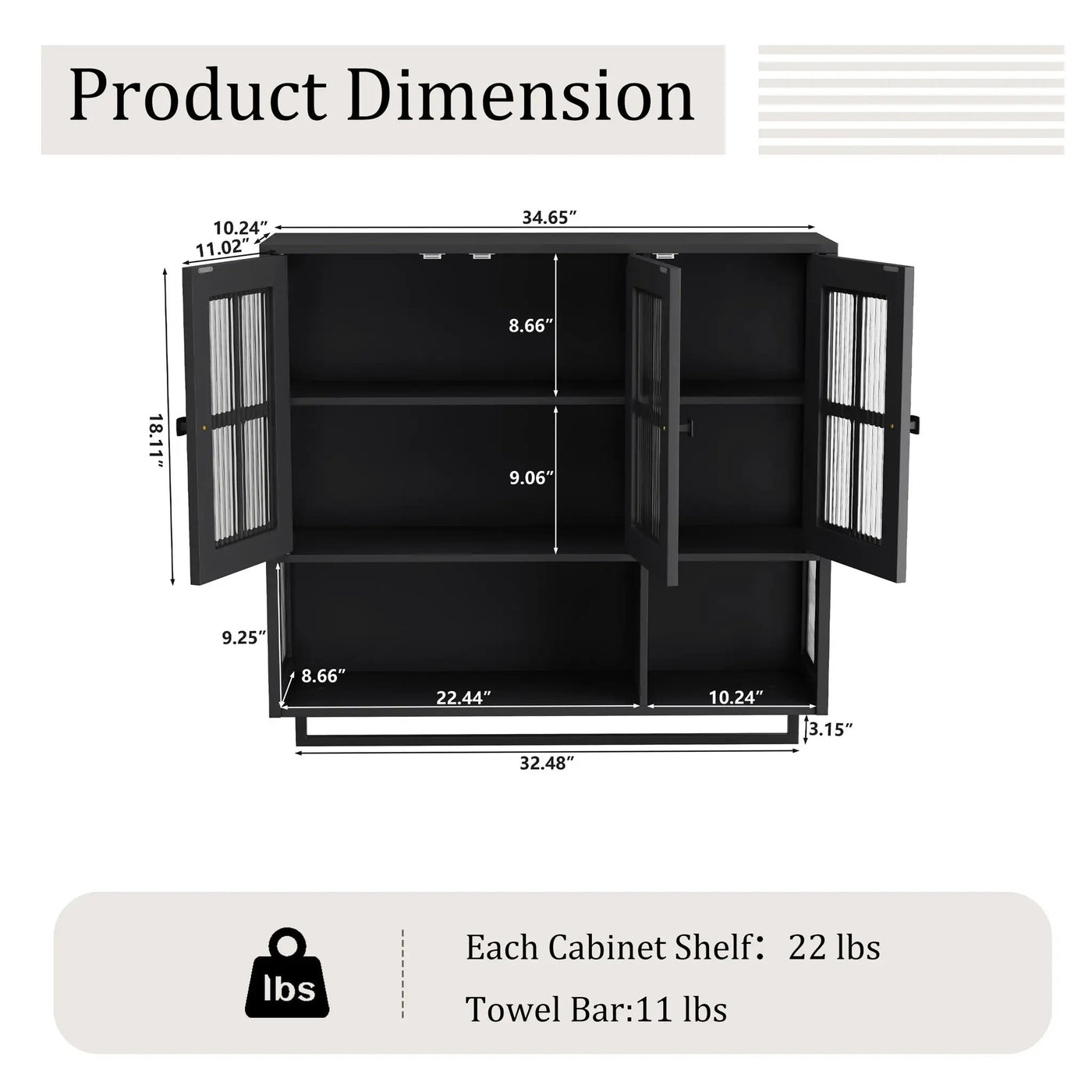 3 Door Wall Cabinet With Glass Door And Towel Bar by Unique Piece Furniture
