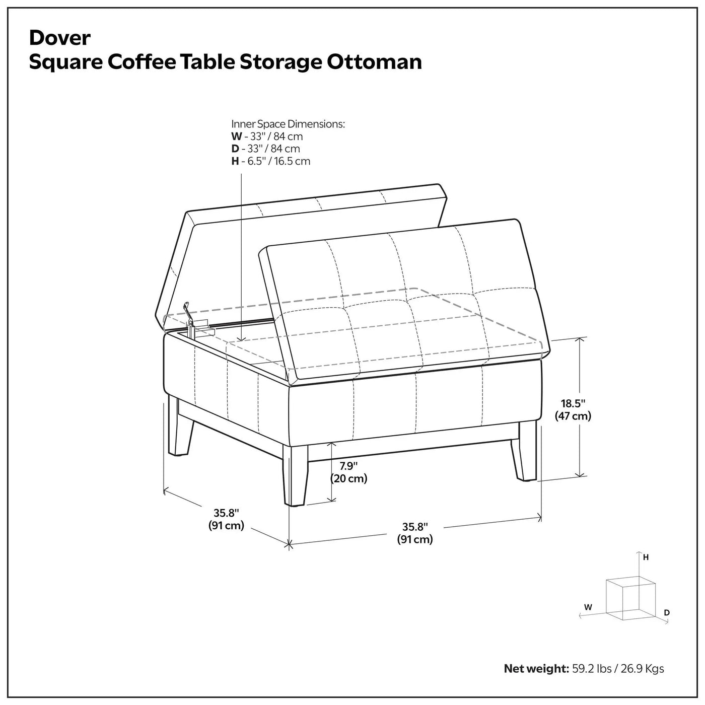 Dover - Multifunctional Lift Top Coffee Table Storage Ottoman by Unique Piece Furniture