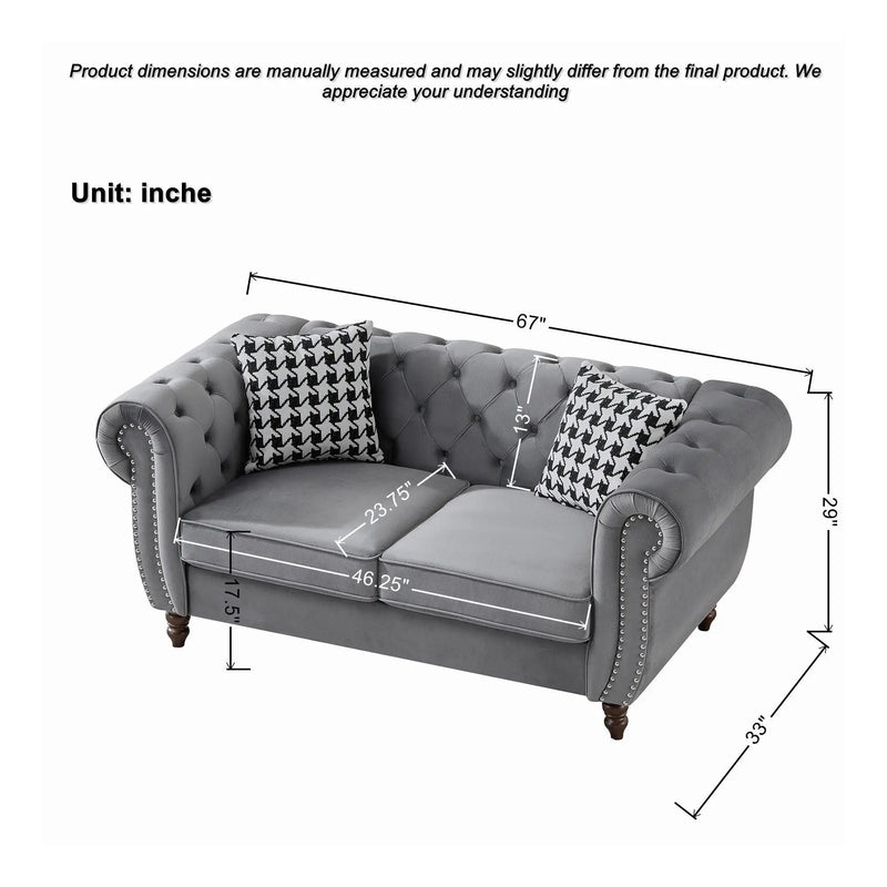 Chesterfield 3 And 2 Seater Upholstery Sofa With Roll Armrest & Nailhead Fabric Couch by HouseOfZazla