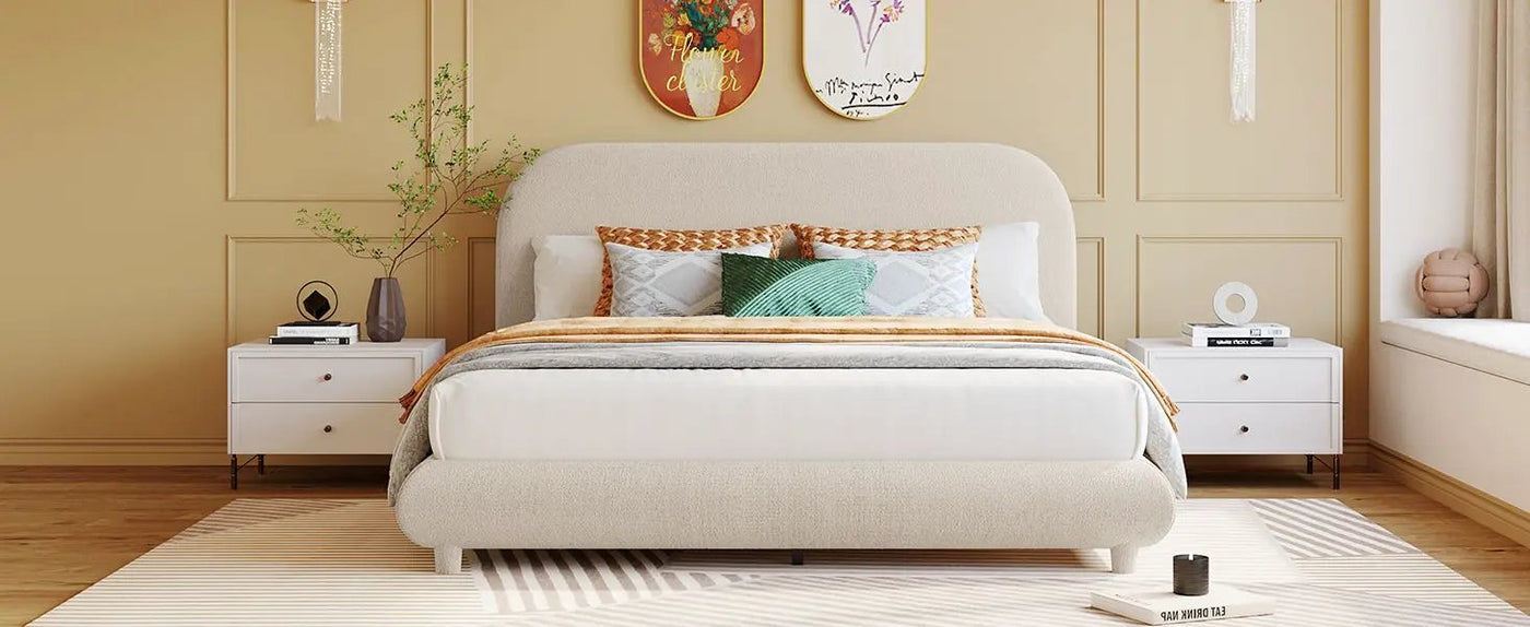 Upholstered Platform Bed With Thick Solid Frame And Stylish Curve-Shaped Design by HouseOfZazla