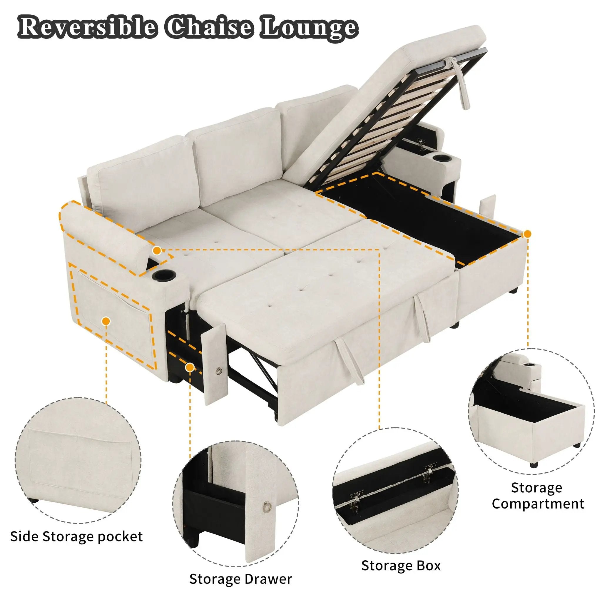 Convertible L Shaped Sofa Couch With Storage, Cup Holders, USB Ports by Unique Piece Furniture