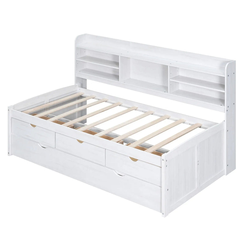 Captain Bed With Built In Bookshelves, 3 Storage Drawers, And Trundle by Unique Piece Furniture