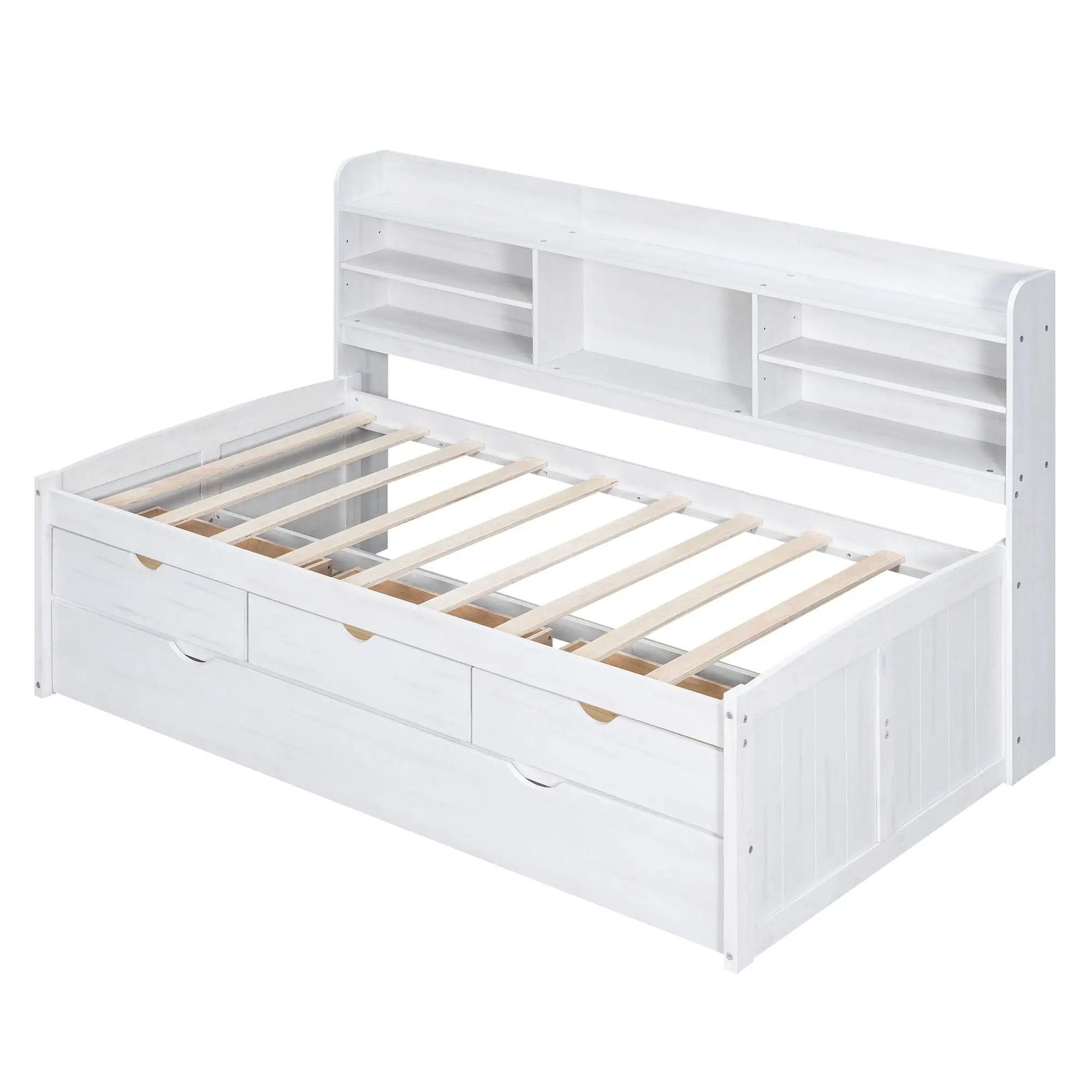 Captain Bed With Built In Bookshelves, 3 Storage Drawers, And Trundle by HouseOfZazla
