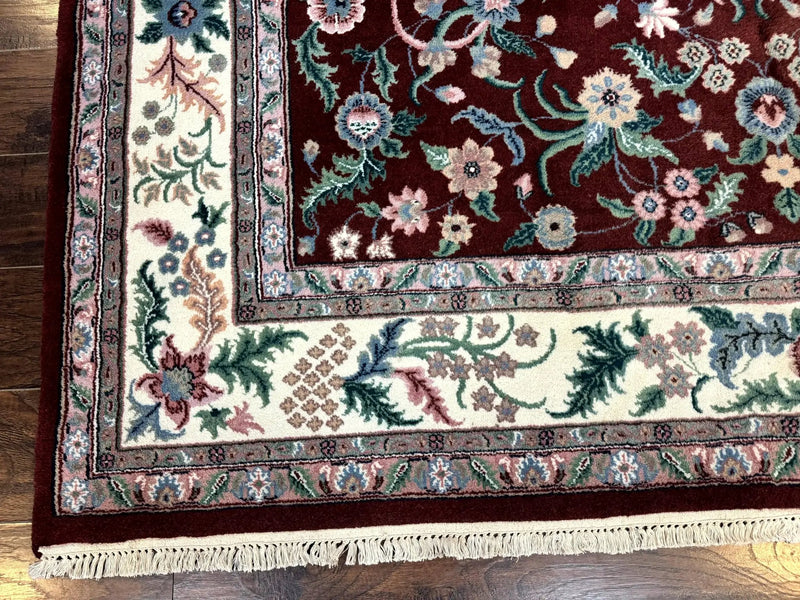 Indo Persian Rug 8x10, Red and Ivory, Floral Allover, Handmade Wool Area Rug by Jewel Rugs
