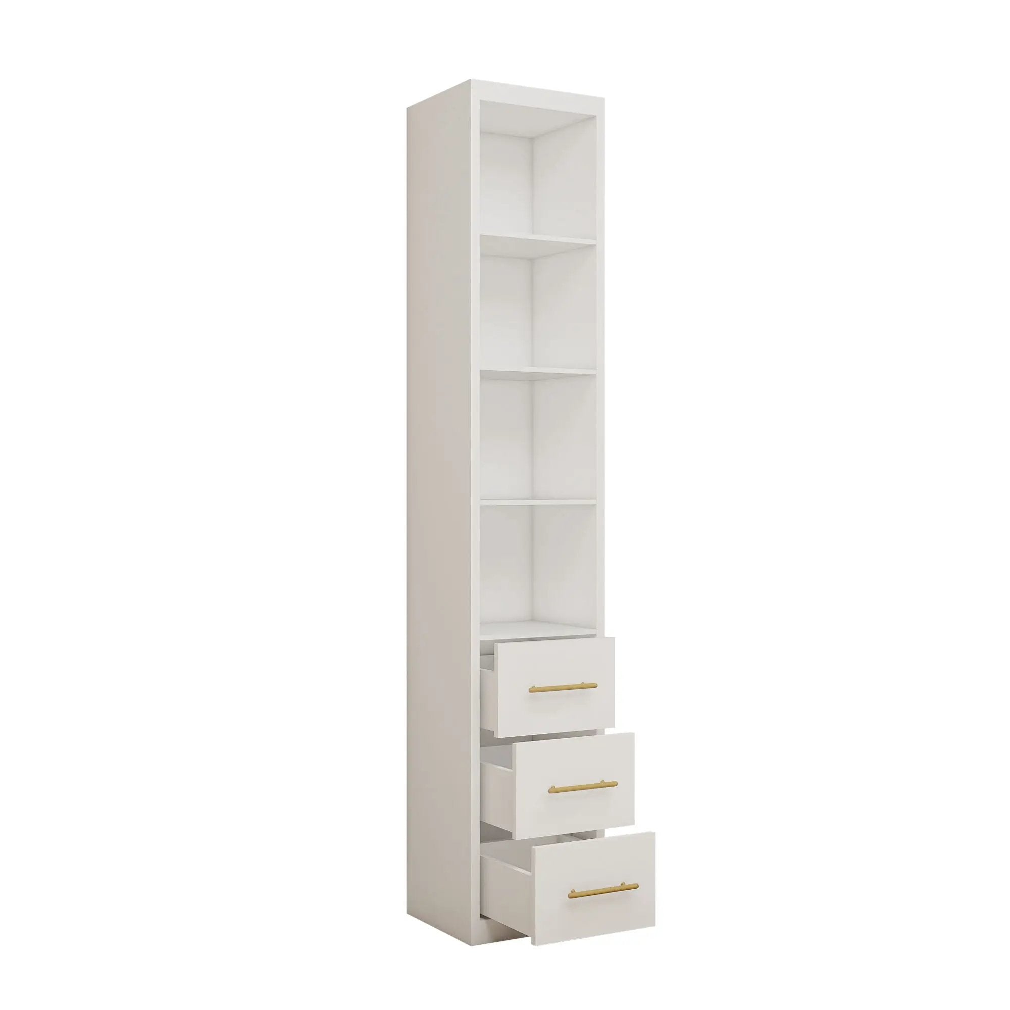 Tall Storage Cabinet With 3 Drawers For Bedroom - White