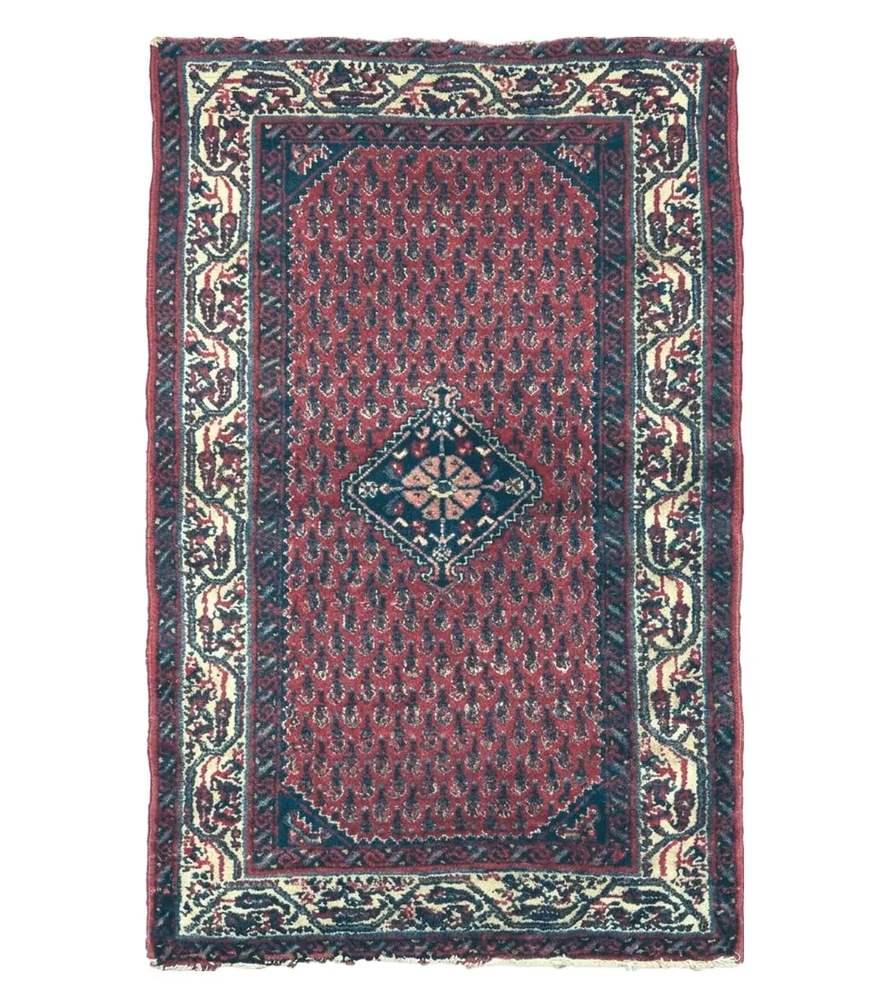 2.5' X 4' Vintage Handmade Indian Amritsar Wool Rug Paisley Design Red by Jewel Rugs