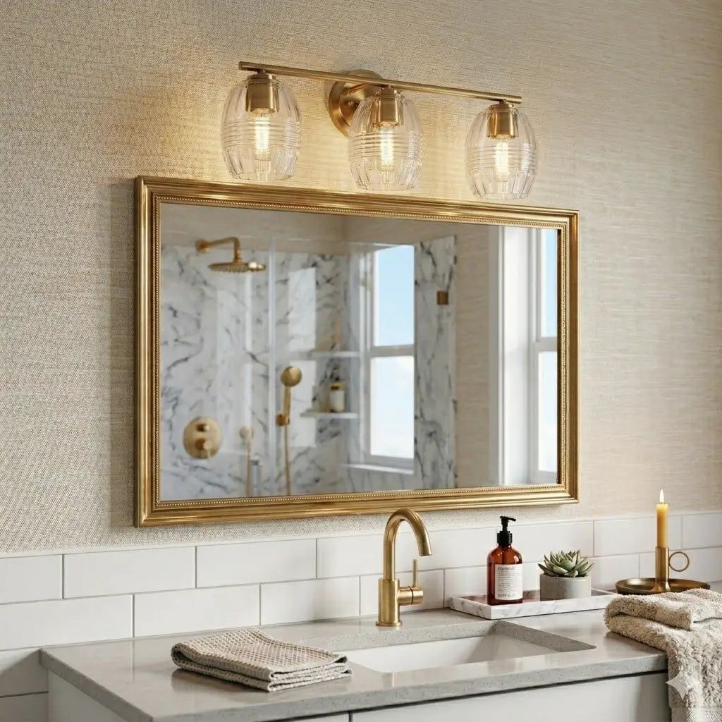 Luster - 3 Lights Vanity With Clear For Bathrooms Above Mirror Wall Lamp Satin - Clear / Gold by Unique Piece Furniture