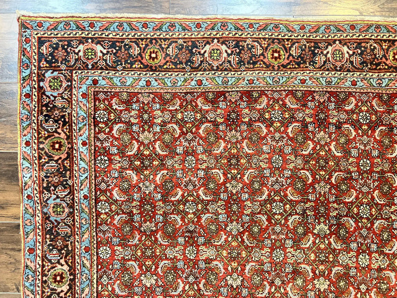 Antique Persian Bidjar Rug 5x7, Repeated Allover Herati Pattern, Red, Handmade Wool Carpet by Jewel Rugs