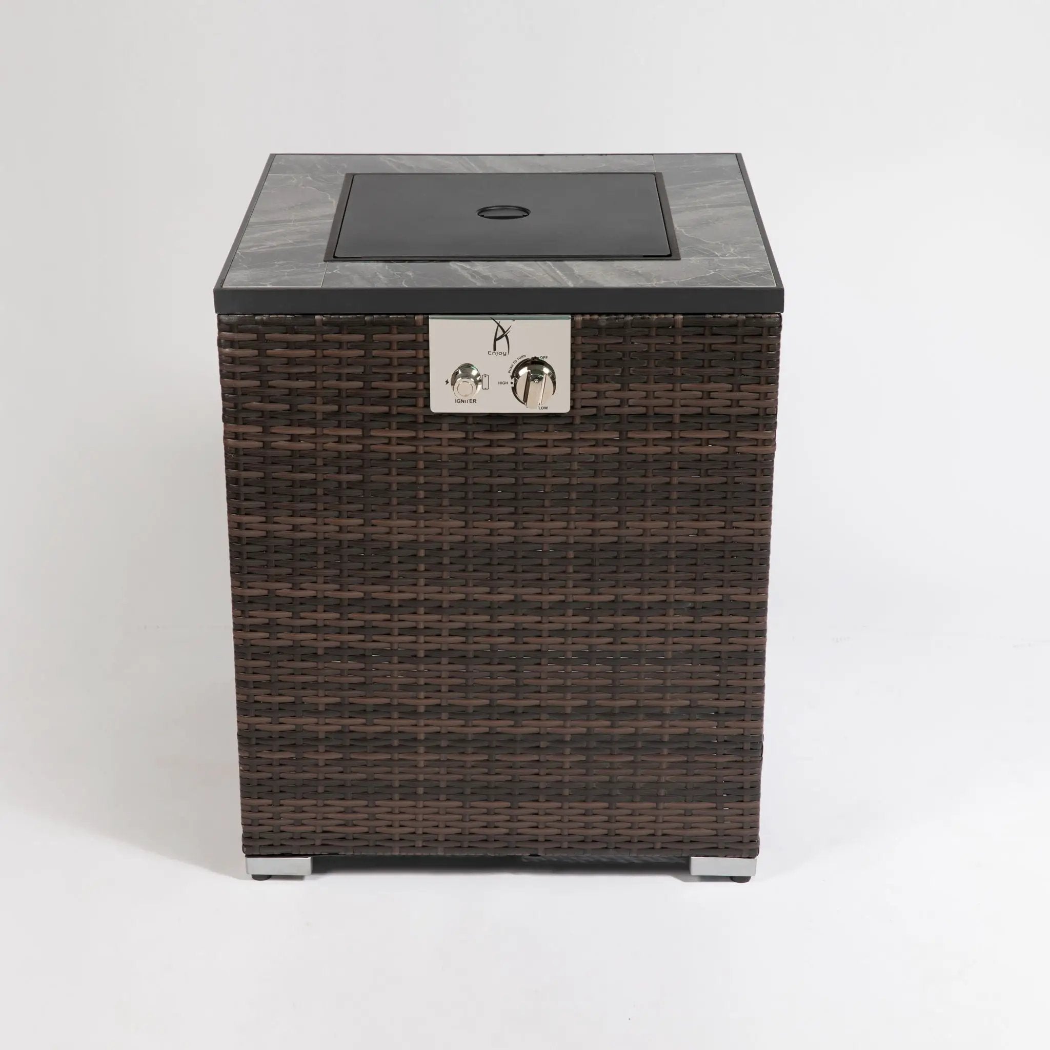 Propane Gas Square Fire Pit, Tile Tabletop With Beautiful Wicker Base For Outside by HouseOfZazla