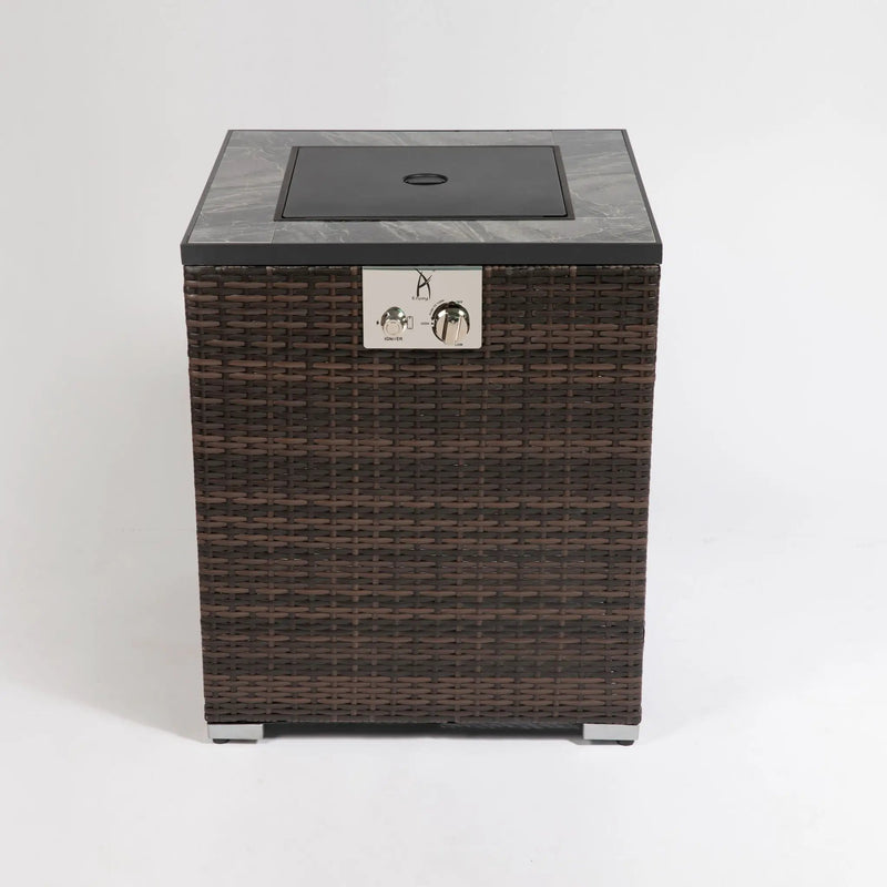 Propane Gas Square Fire Pit, Tile Tabletop With Beautiful Wicker Base For Outside by HouseOfZazla