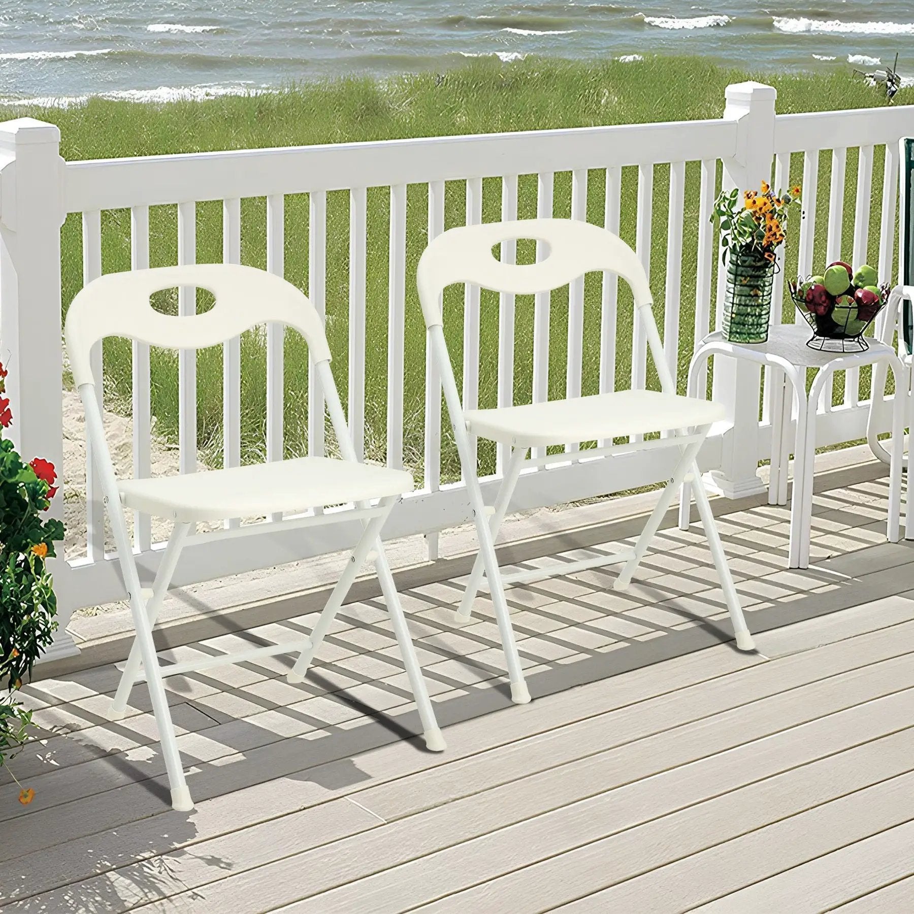 Folding Chairs, Stackable & Waterproof (Set of 4) - White by Unique Piece Furniture