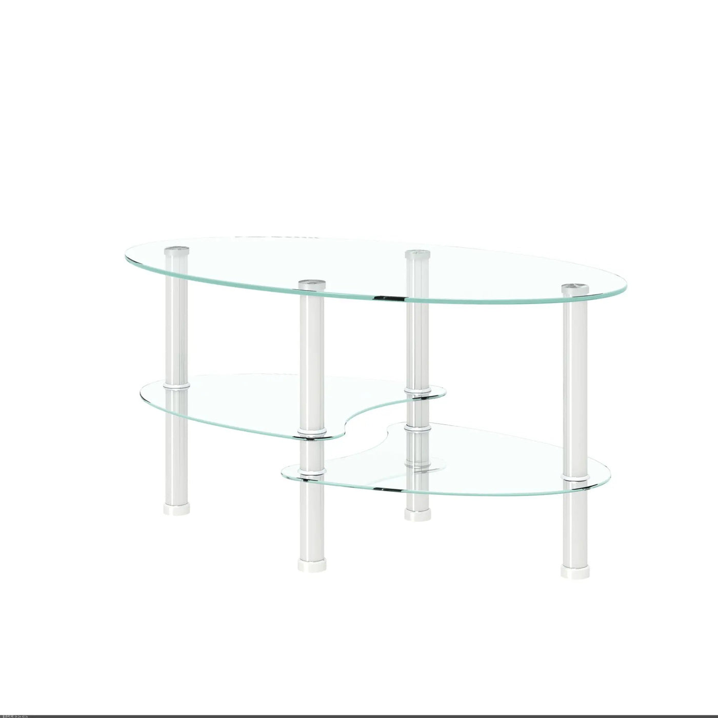 Transparent Oval Glass Coffee Table, Modern Table In Living Room Oak Wood Leg Tea Table 3-Layer Glass Table by Unique Piece Furniture