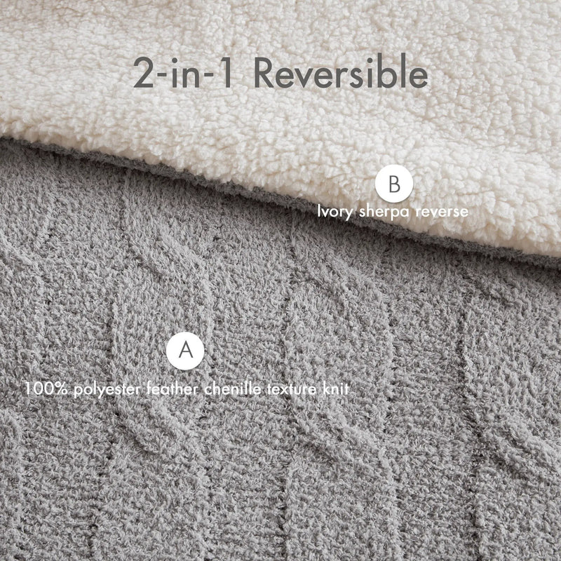 3 Pieces Full/Queen Cable Knit Chenille Comforter Set Gray by HouseOfZazla