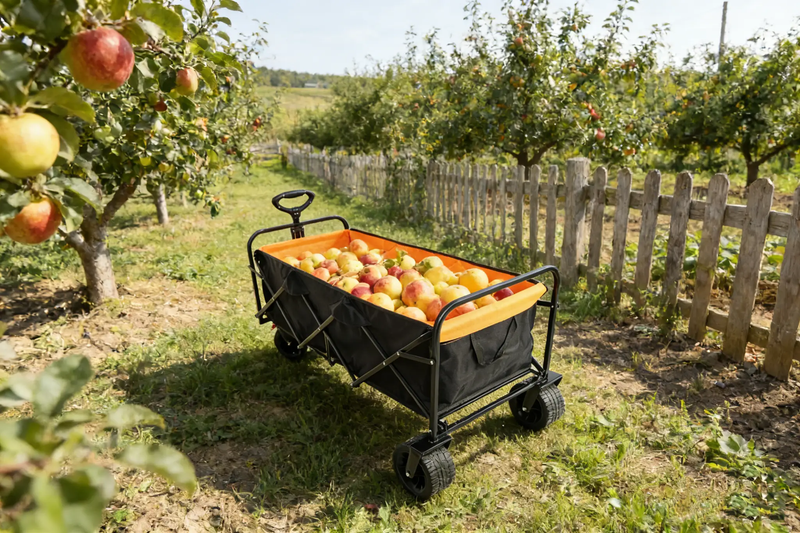 Big Large Capacity Folding Wagon Cart with Extender (Black + Orange) by HouseOfZazla