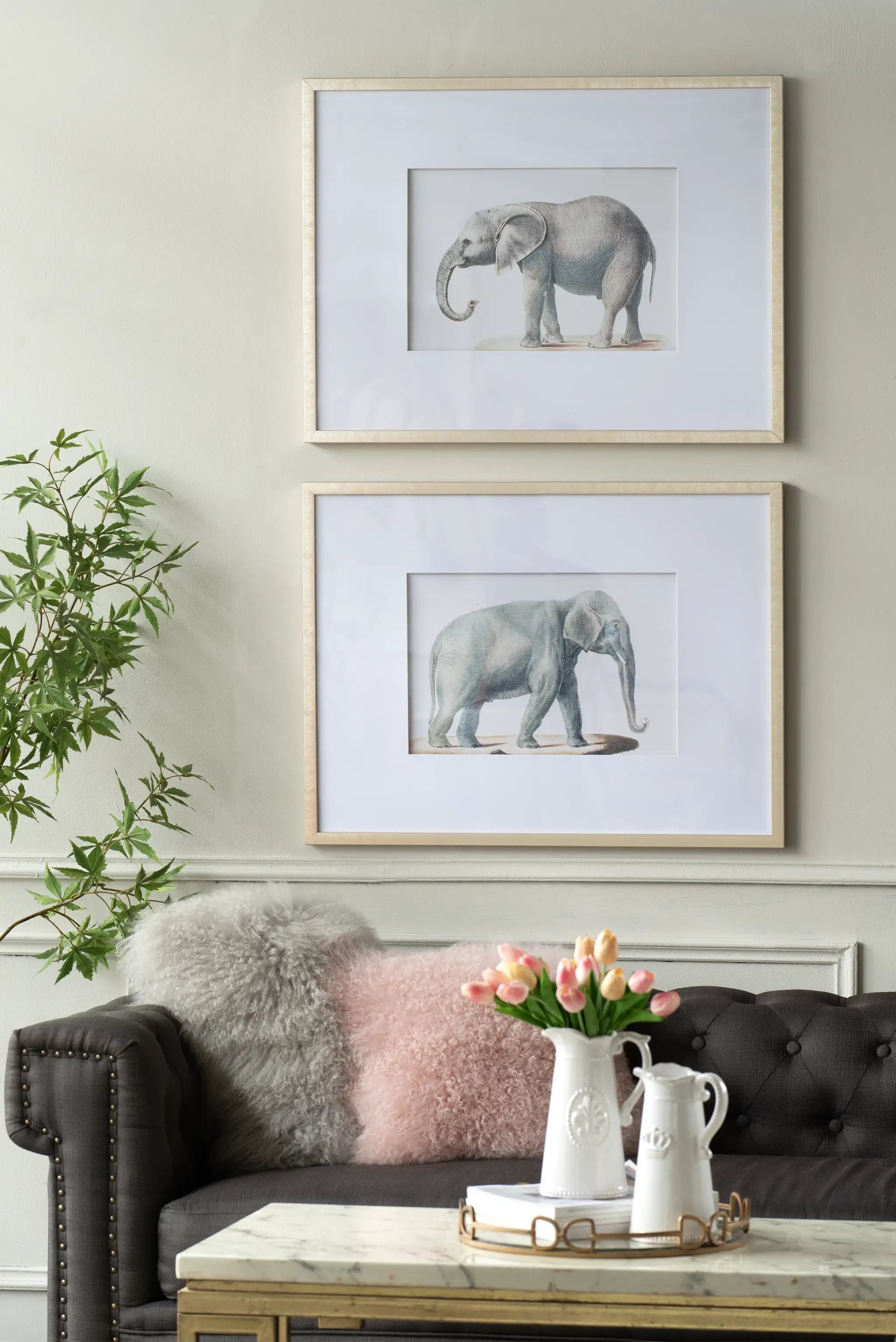 23.6x31.5" Fake Elephant Pencil Drawings, Set of 2 by HouseOfZazla