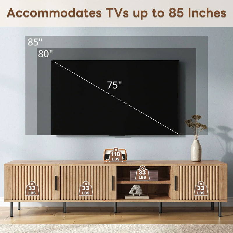 78" TV Stand For TVs Up To 85" With Closed Storage, Living Room Entertainment Center - Natural Wood by HouseOfZazla