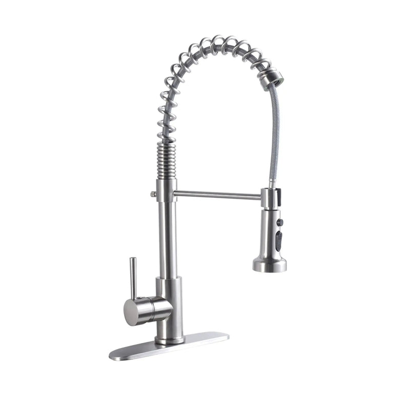 21" Commercial Kitchen Faucet With Dual Function Pull Down Sprayhead In, Stainless Steel - Brushed Nickel by HouseOfZazla