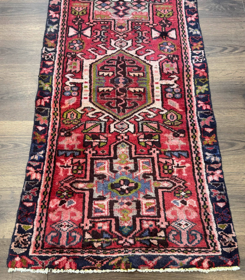 Persian Heriz Karajeh Runner Rug 2x9, Geometric Medallions, Red Navy Blue, 2 x 9 Rug for Hallway by Jewel Rugs
