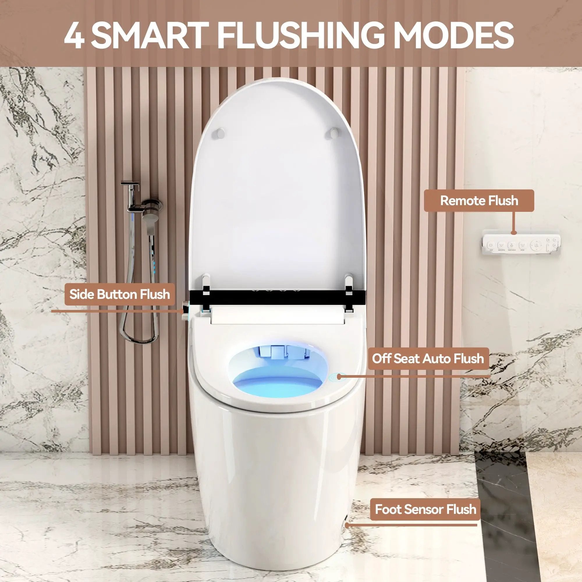 Smart Heated Bidet Toilet With Auto Open / Close Seat, Warm Water Wash, Dryer, And LED Display - White by HouseOfZazla