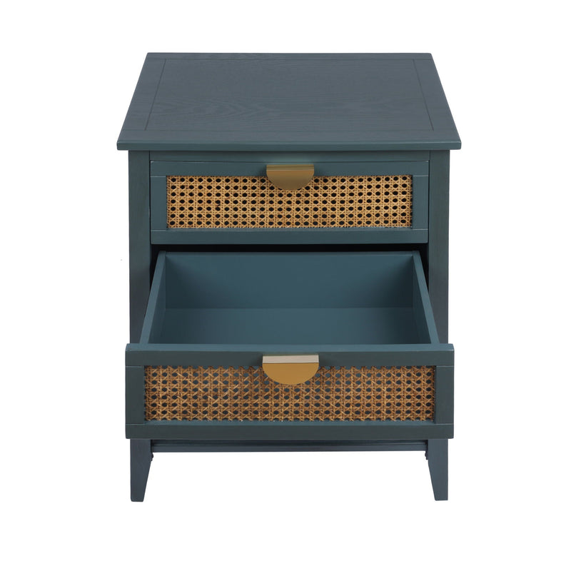 2 Drawer Side Table, Natural Rattan by HouseOfZazla