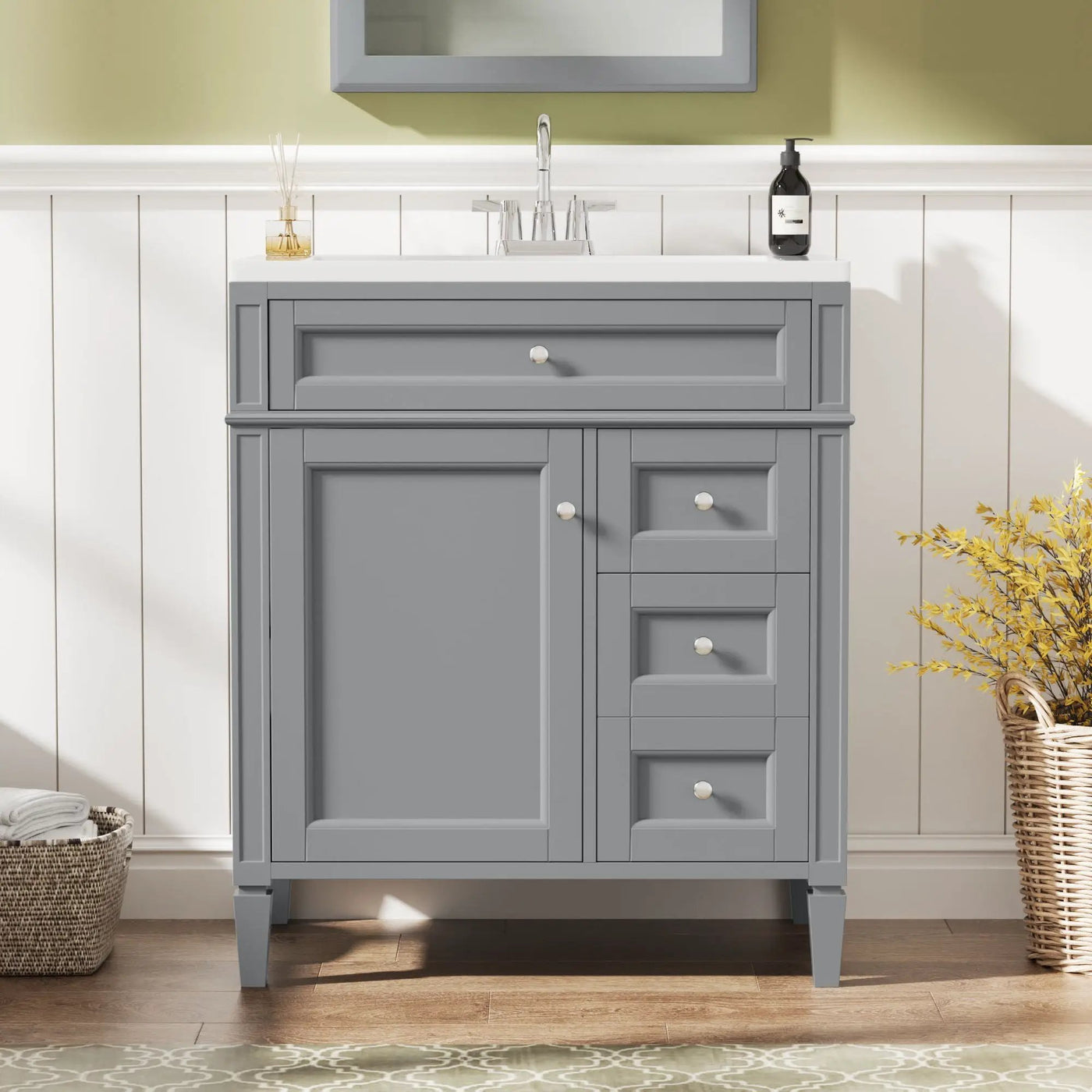 Bathroom Vanity With Top Sink, 2 Drawers & Tip Out Drawer by Unique Piece Furniture