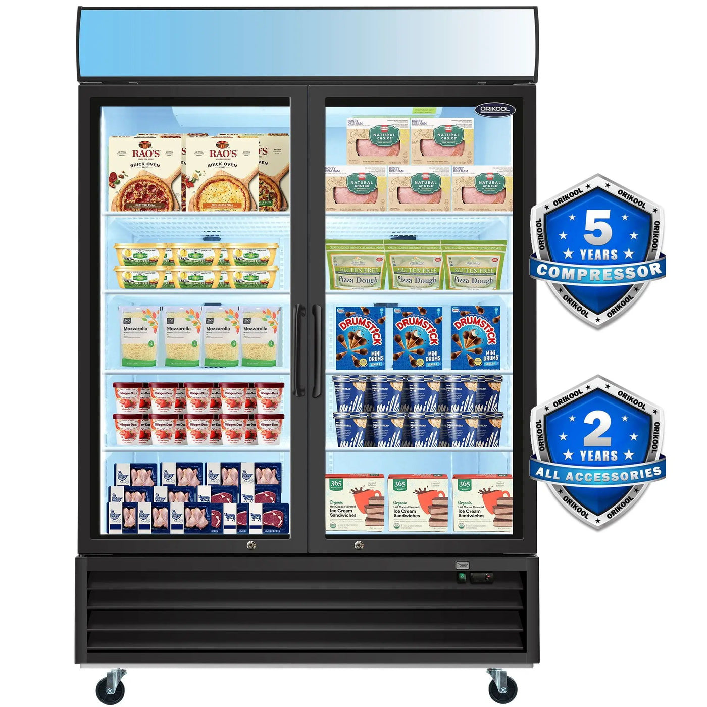 Glass Door Merchandiser Freezer Swing Door Commercial Reach-In Display Freezers With LED Top Panel Upright Freeze Storage by HouseOfZazla