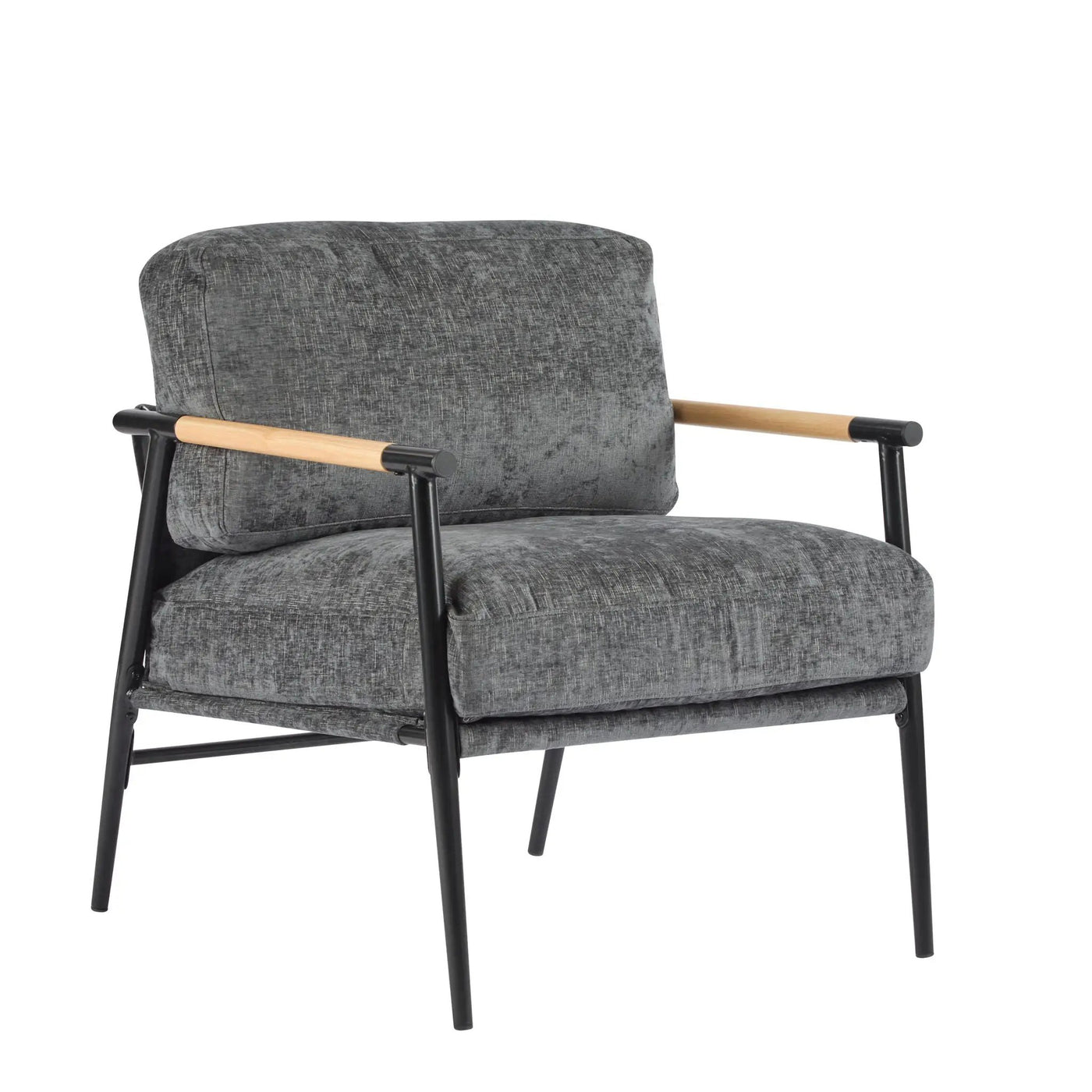 Modern Accent Chair With Plush Cushions and Wooden Armrests by HouseOfZazla