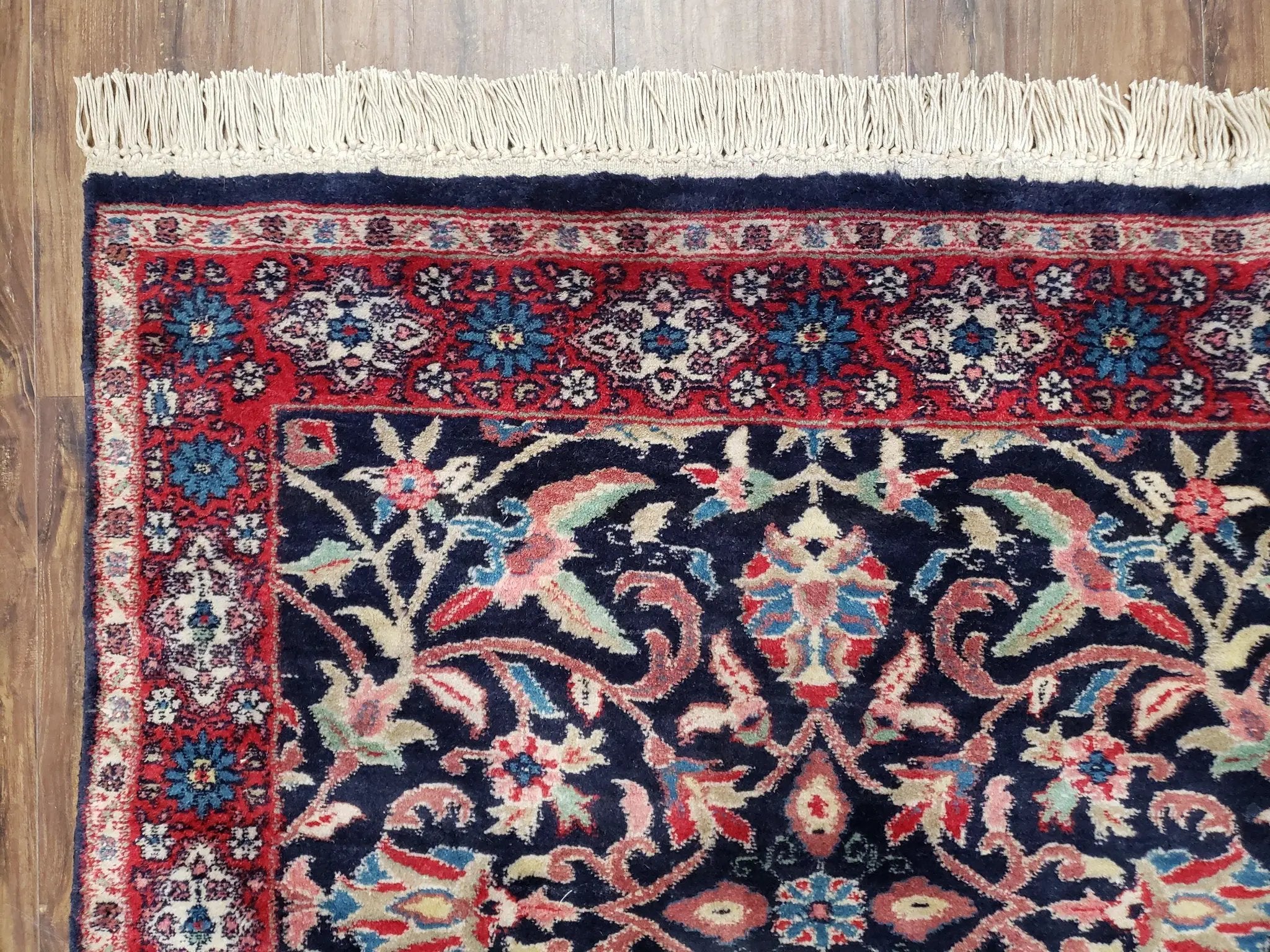 Antique Persian Sarouk Rug 3x5, Navy Blue, Allover Pattern, Hand Knotted by Jewel Rugs