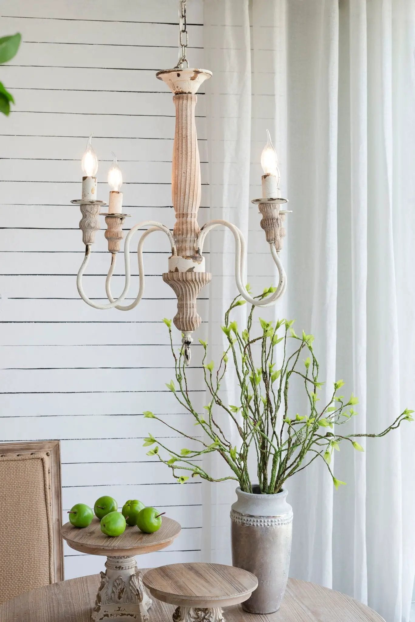 4 Light Chandelier, Hanging Light Fixture With Adjustable Chain For Kitchen, Bulb Not Included - Cream White by Unique Piece Furniture