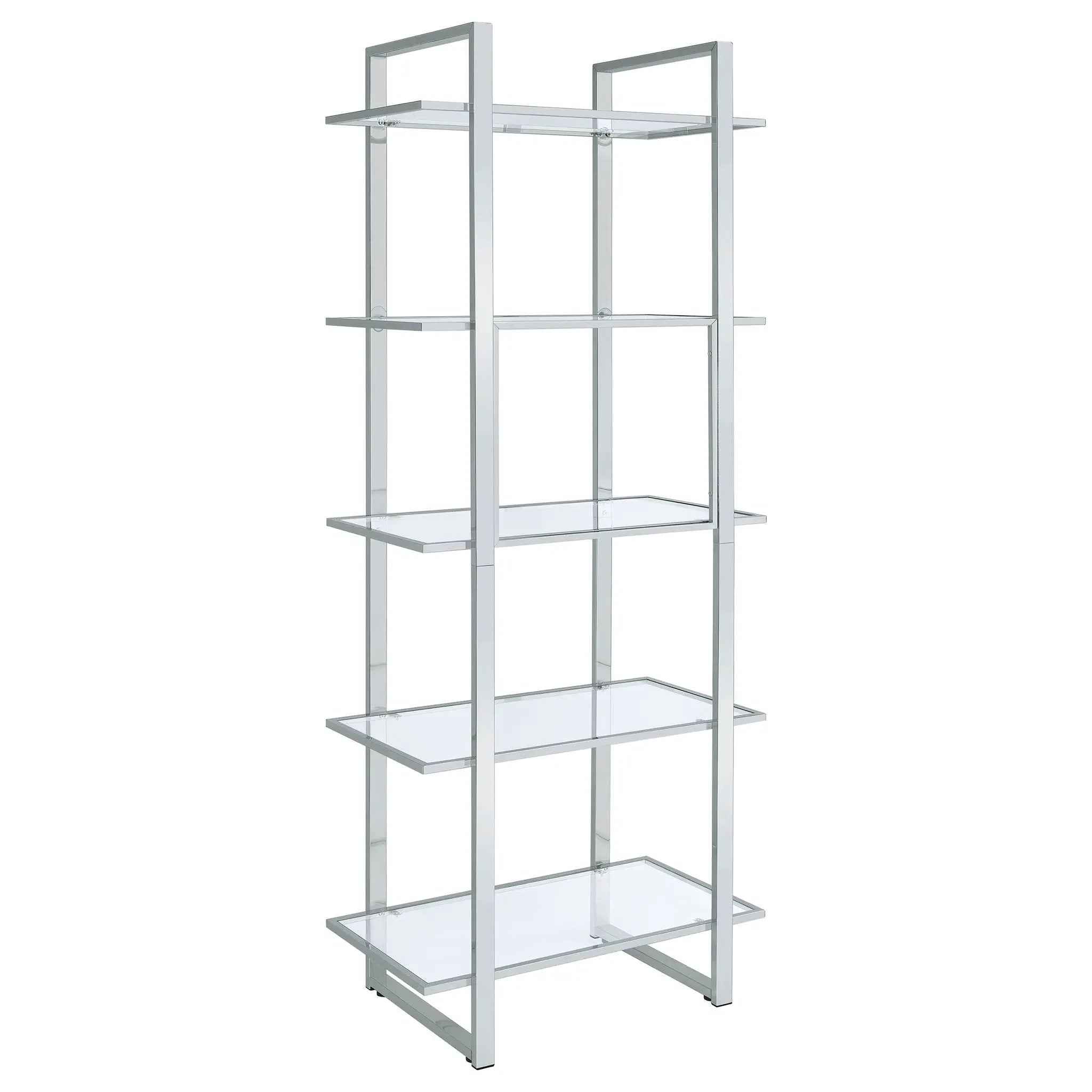 Hartford 79-inch 5-shelf Glass Bookshelf Chrome by Unique Piece Furniture
