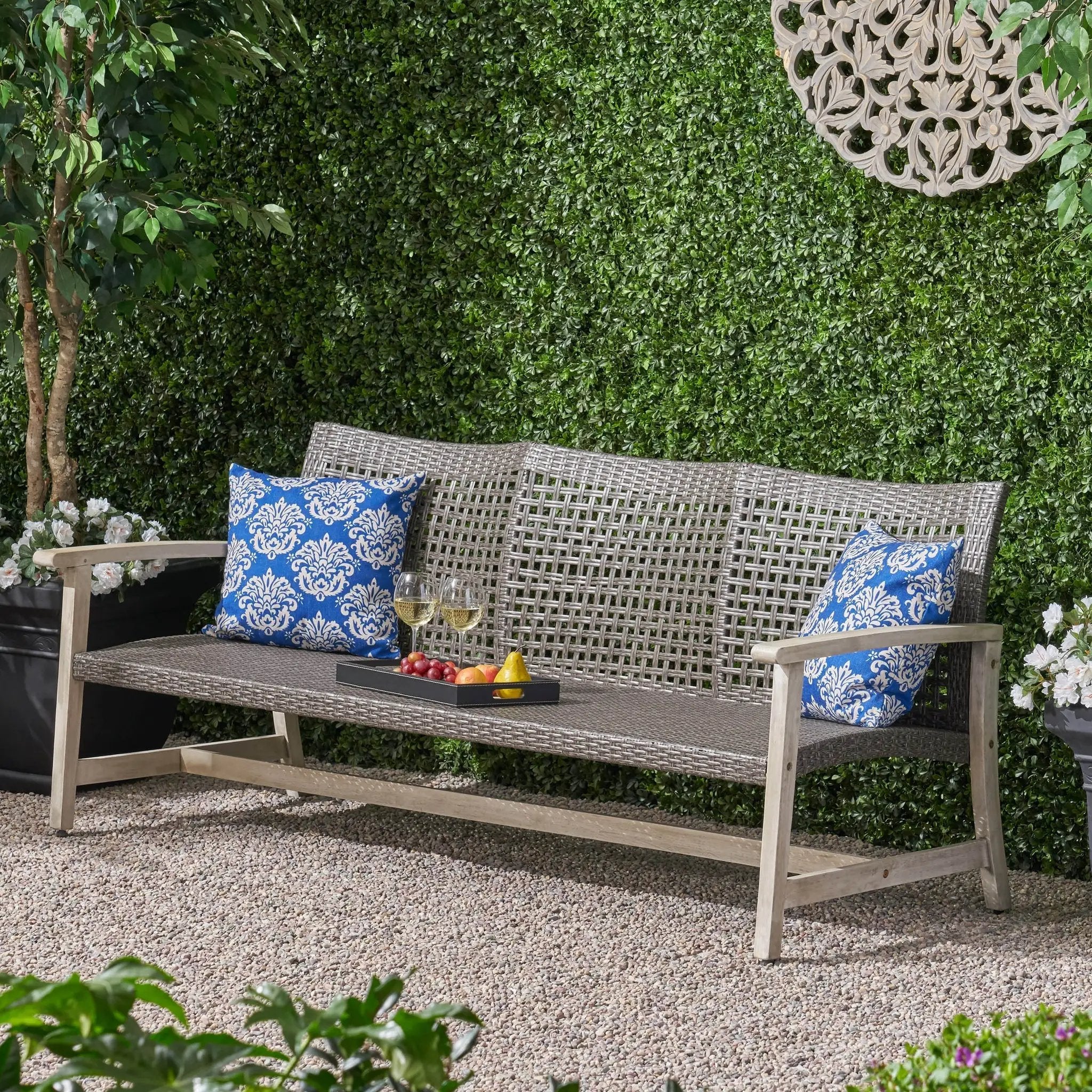 Outdoor Acacia Wood Wicker 3 Seater Sofa by HouseOfZazla