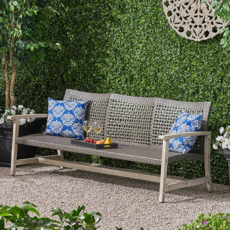Outdoor Acacia Wood Wicker 3 Seater Sofa by HouseOfZazla