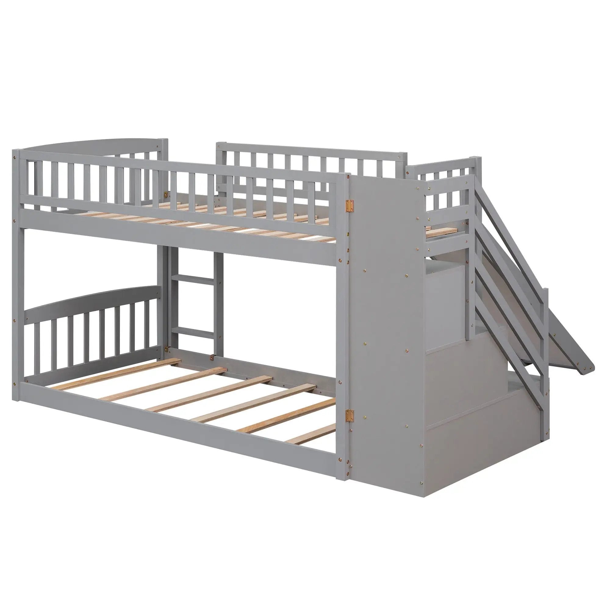 Twin Over Twin Bunk Stairway Bed With 2 Drawers And Slide - Gray by Unique Piece Furniture