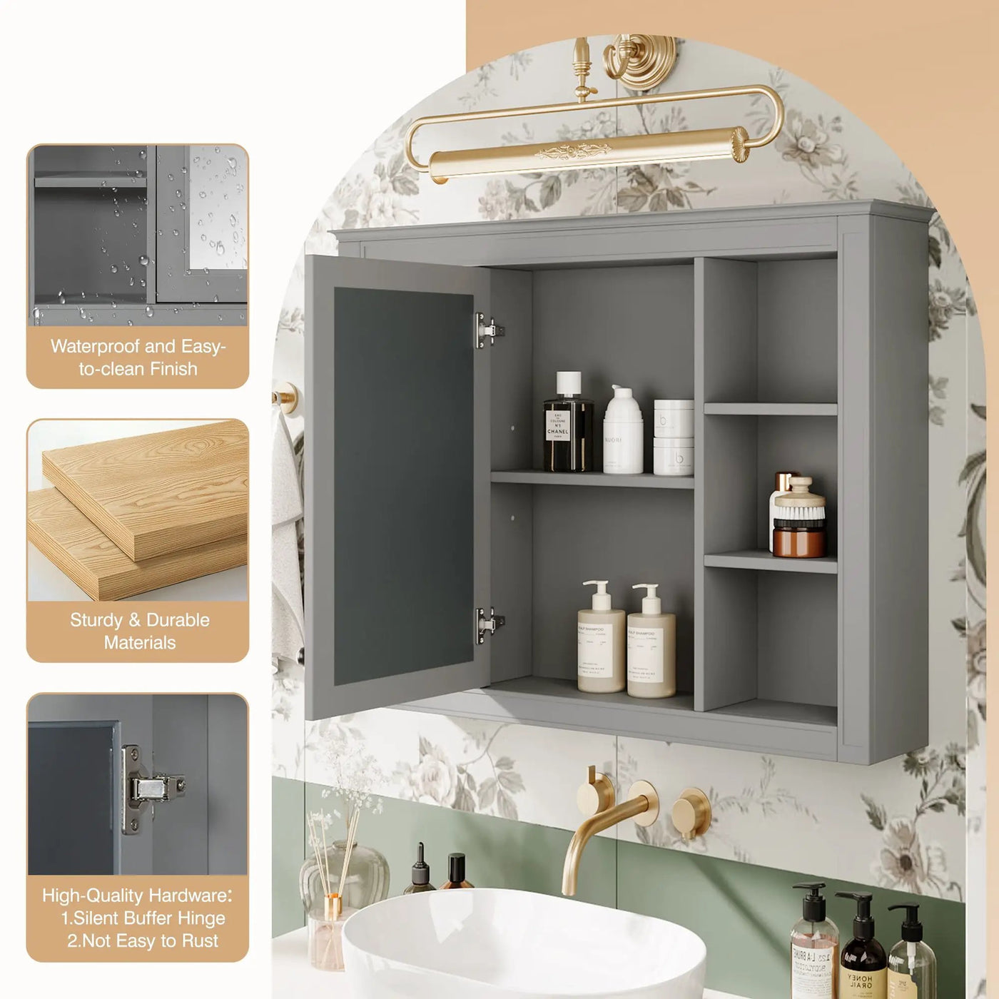 Wall Mounted Medicine Cabinet With Mirror, Storage Cabinet Featuring 6 Open Shelves And Adjustable Interior by Unique Piece Furniture