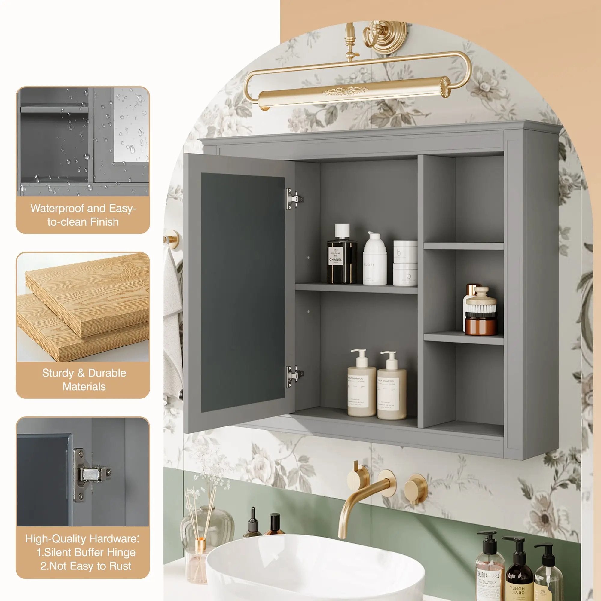 Wall Mounted Medicine Cabinet With Mirror, Storage Cabinet Featuring 6 Open Shelves And Adjustable Interior by Unique Piece Furniture