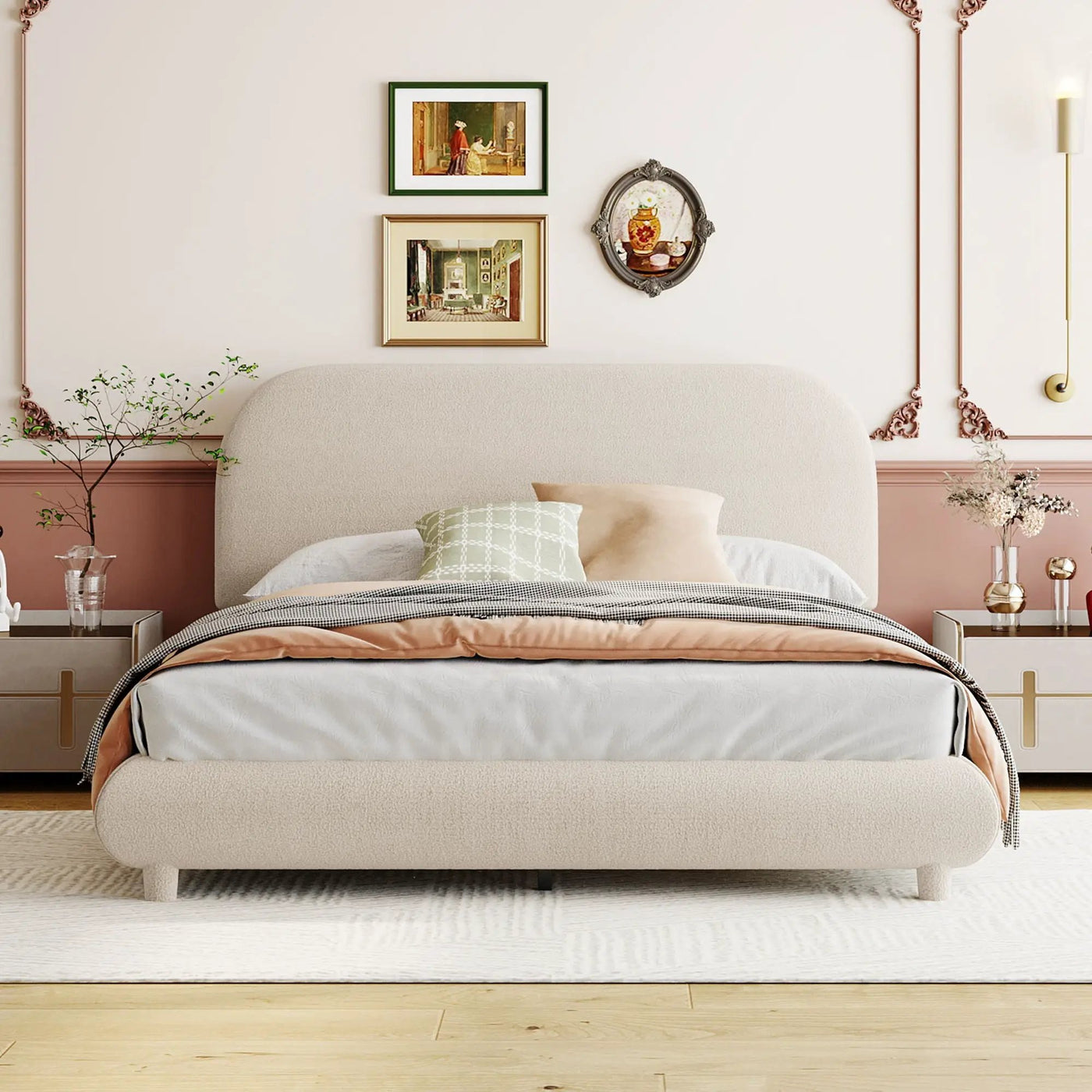 Upholstered Platform Bed With Thick Solid Frame And Stylish Curve-Shaped Design by Unique Piece Furniture