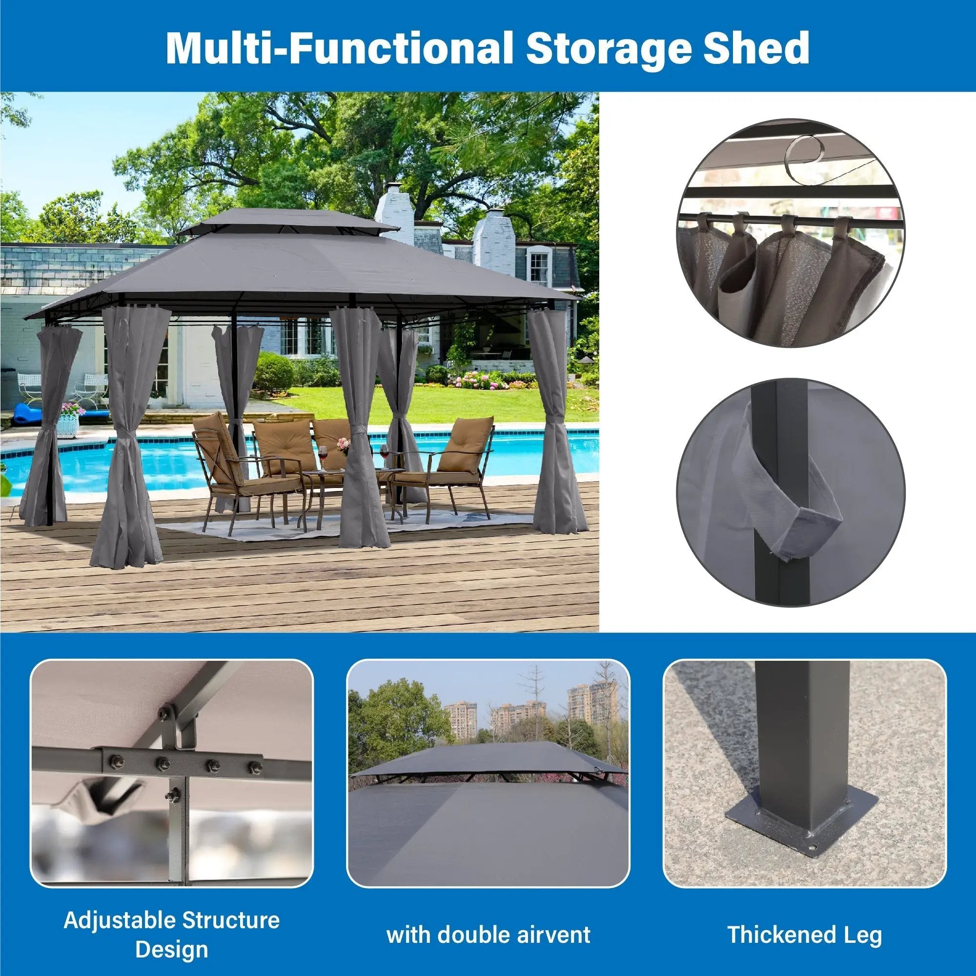 13x10 Ft Outdoor Patio Gazebo Canopy Tent with Ventilated Double Roof and Side Wall by HouseOfZazla