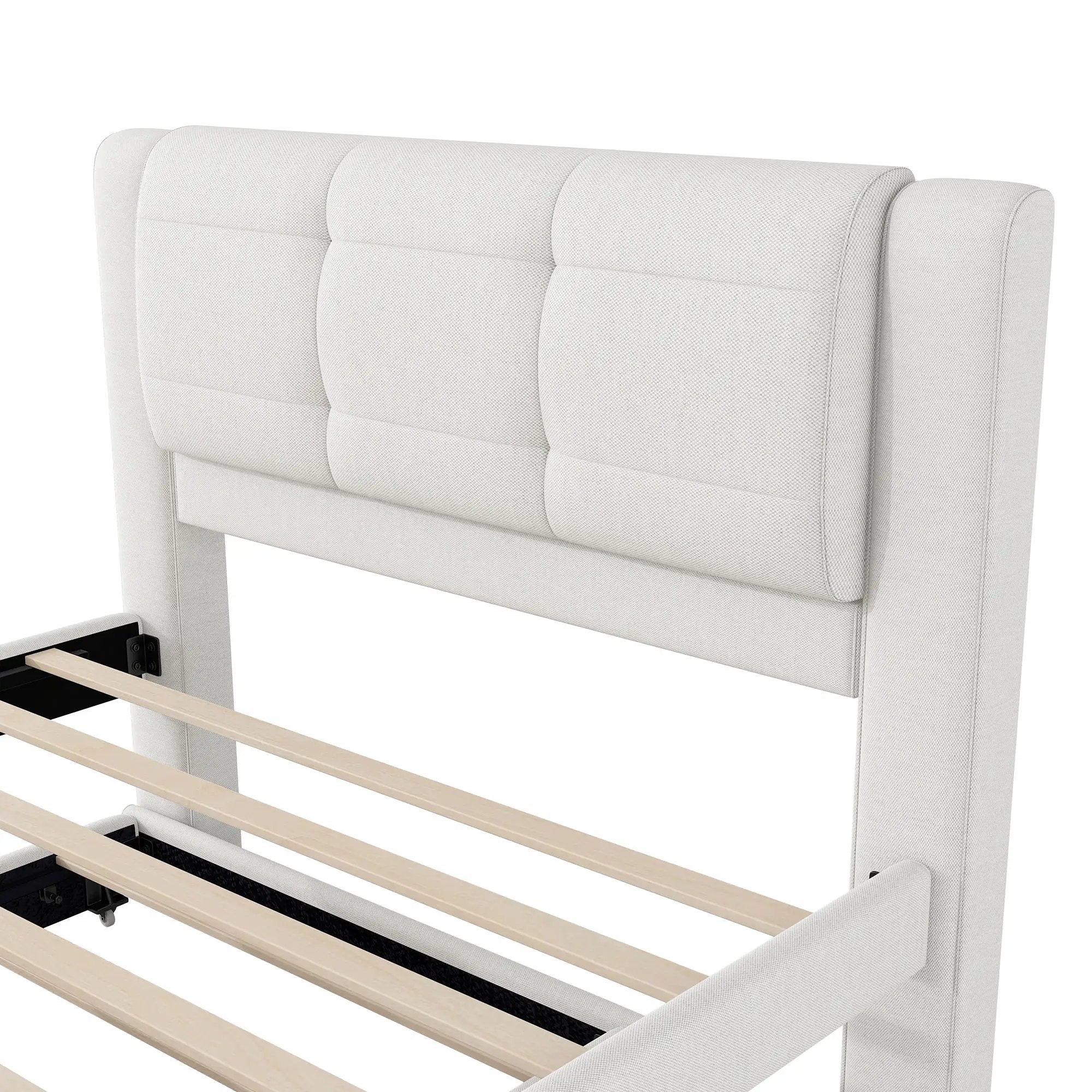 Upholstery Platform Bed With Trundle, Trundle Can Be Flat Or Erected by HouseOfZazla