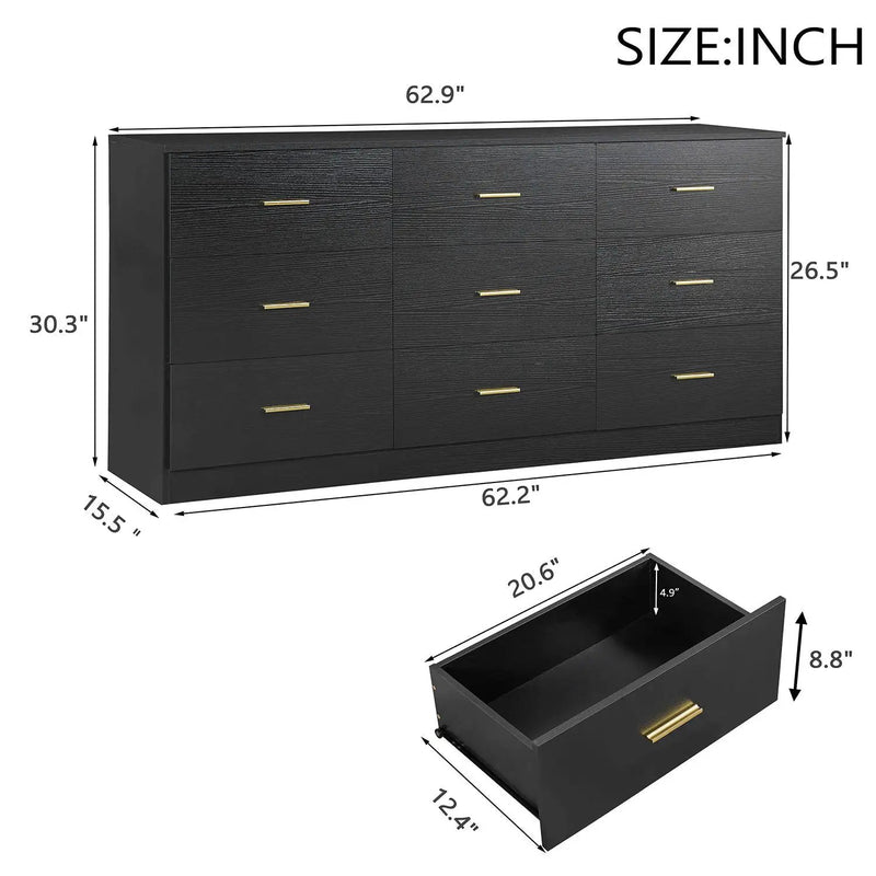 Modern Drawer Dresser For Bedroom, Ample Storage Wide Chest Of Drawers by HouseOfZazla