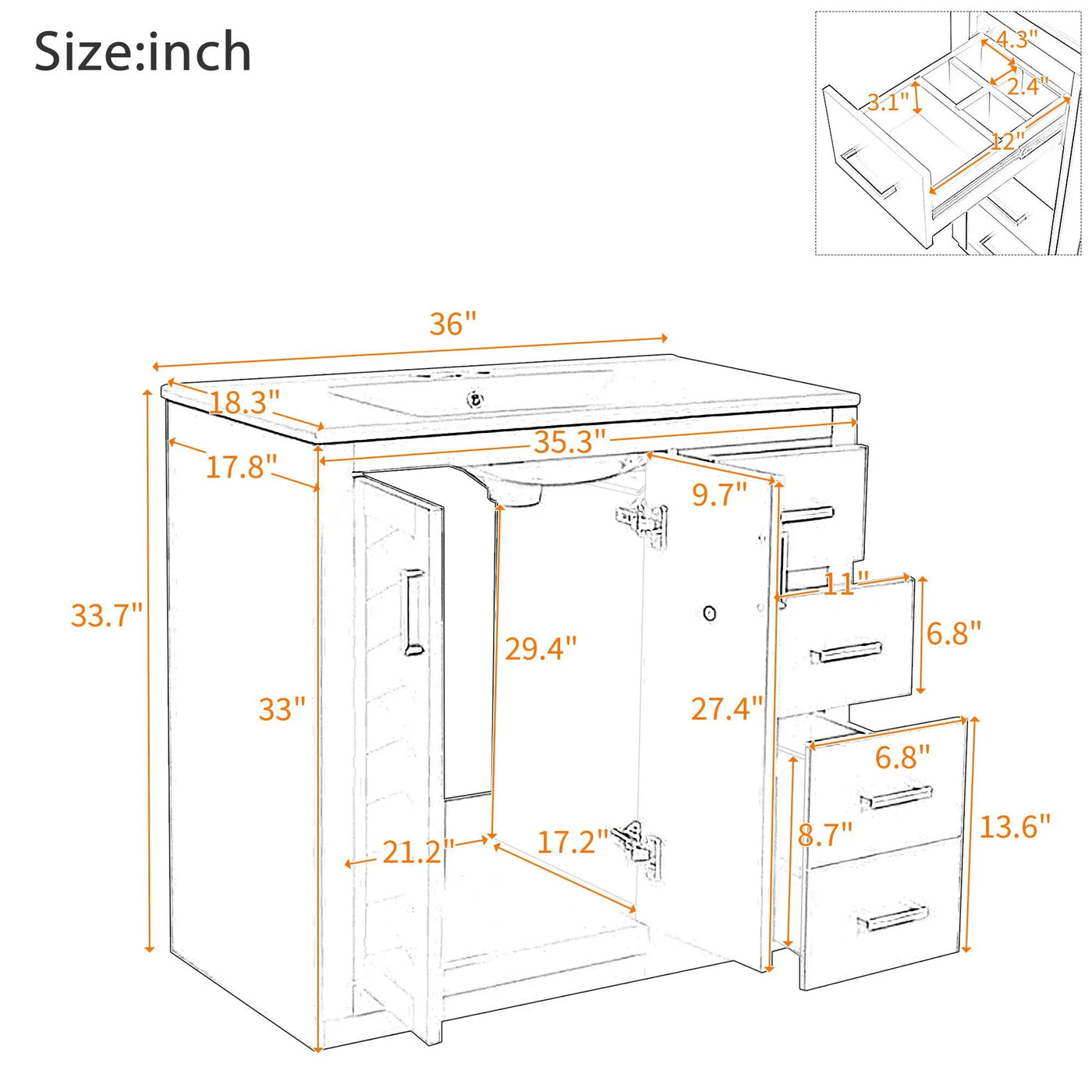 Bathroom Vanity With Sink Combo, Storage Cabinet, Freestanding Set With 3 Drawers & Soft Closing Doors by Unique Piece Furniture