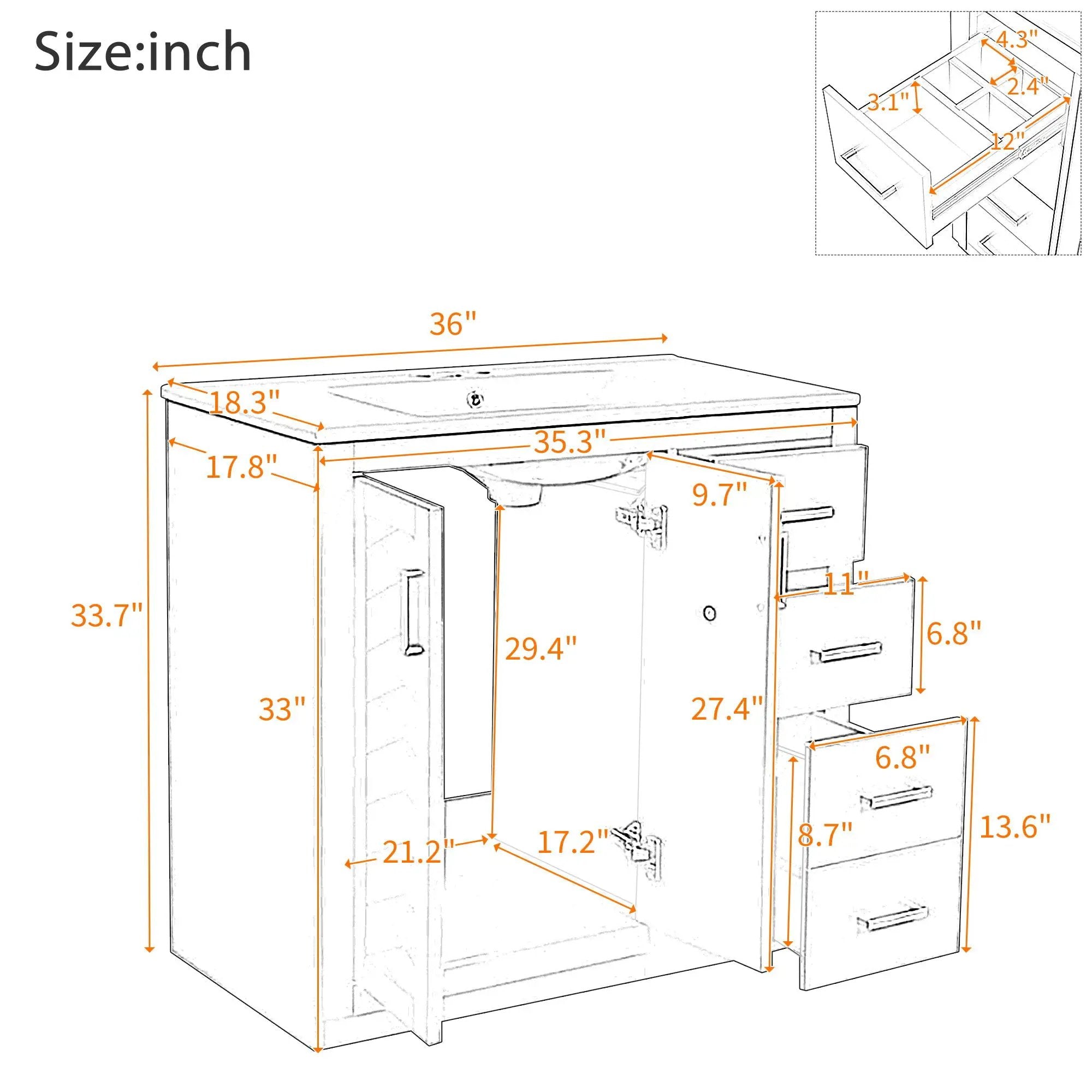 Bathroom Vanity With Sink Combo, Storage Cabinet, Freestanding Set With 3 Drawers & Soft Closing Doors by Unique Piece Furniture