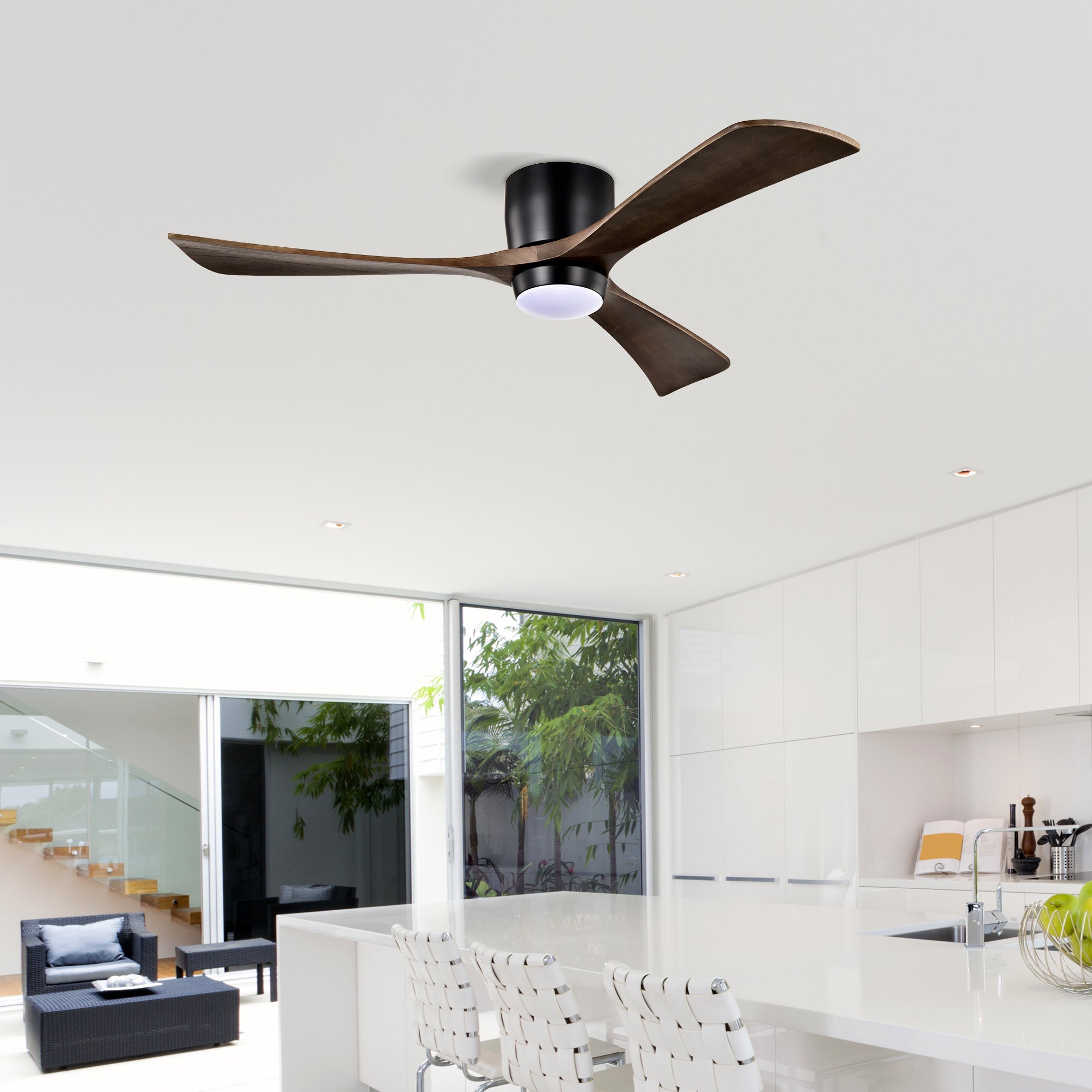 52" Flush Mount Solid Wood Blades Ceiling Fan with Lights Remote Control by HouseOfZazla