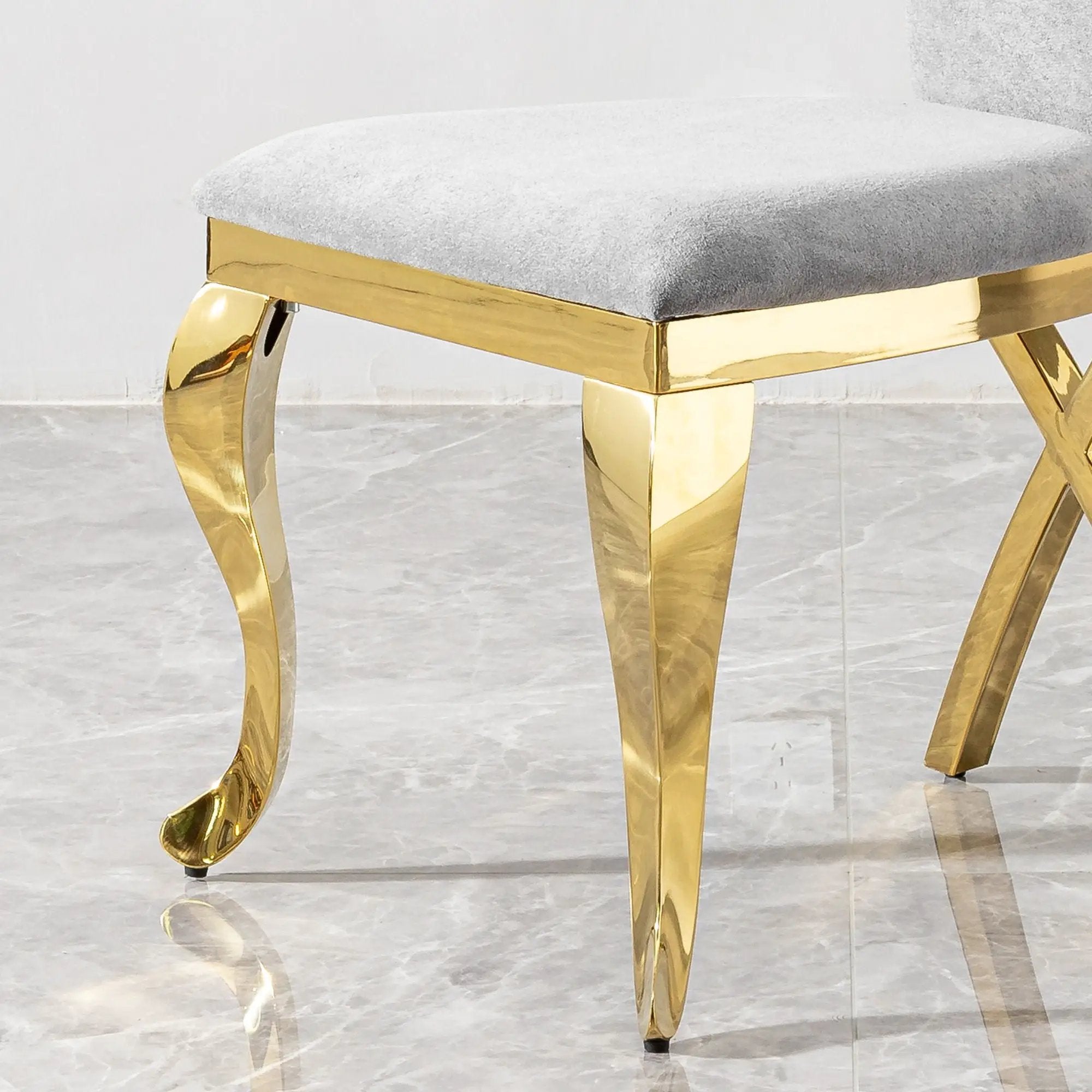 Gorgeous Streamlined High Back Fabric Stainless Steel Dining Chair (Set of 2) - Gold / Gray by HouseOfZazla