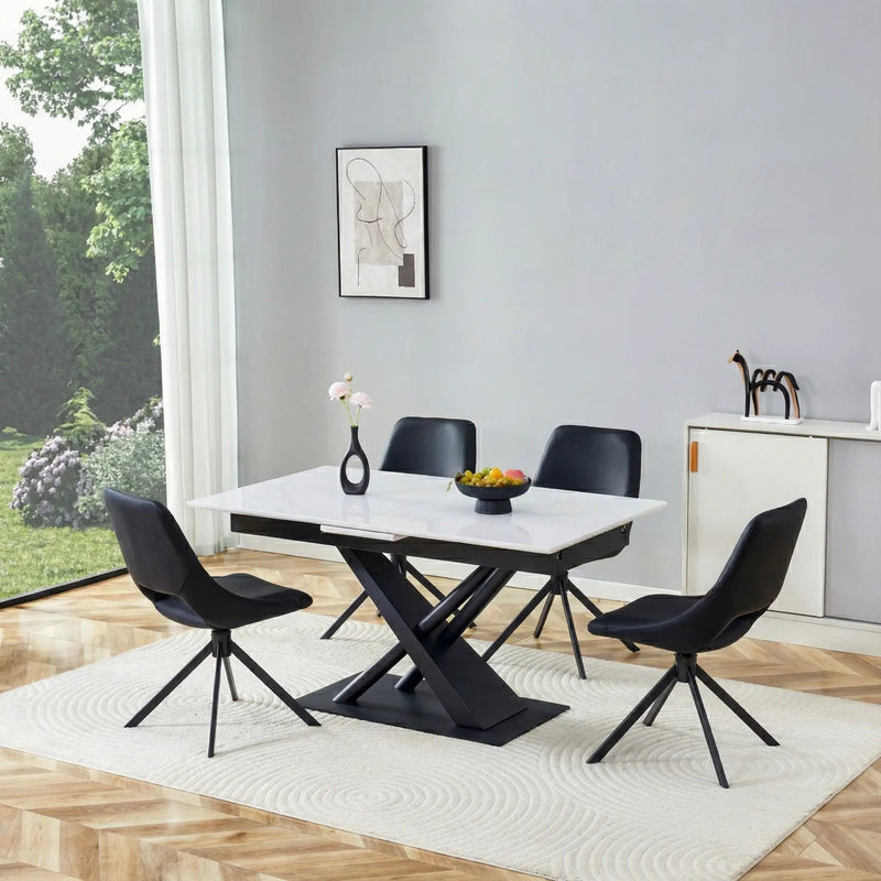 Dining Table With Geometric X Frame For Kitchen Or Dining Room - White Marble