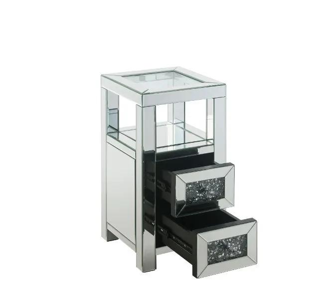 Noralie - 24" Accent Table - Clear Glass, Mirrored & Faux Diamonds by Unique Piece Furniture
