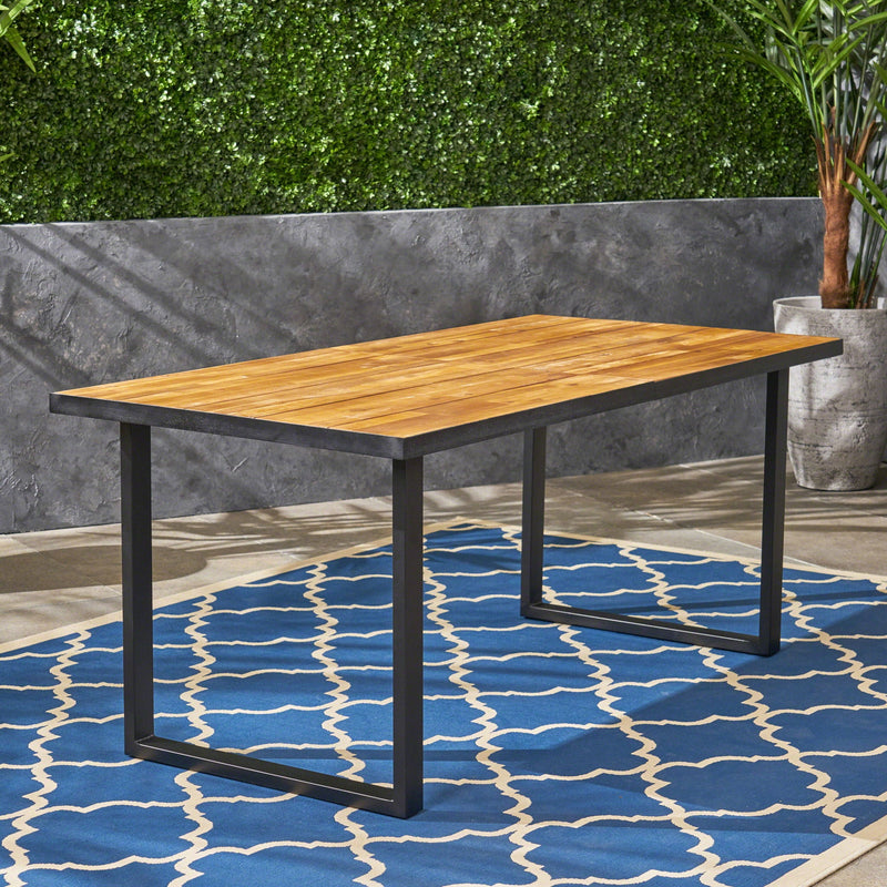Outdoor Dining Table With U Shape Legs And Slat Top Table - Teak by HouseOfZazla