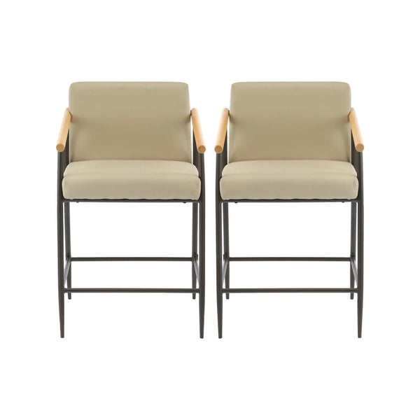 Mid Century Modern Counter Stool Set with Espresso Metal Frame - Khaki