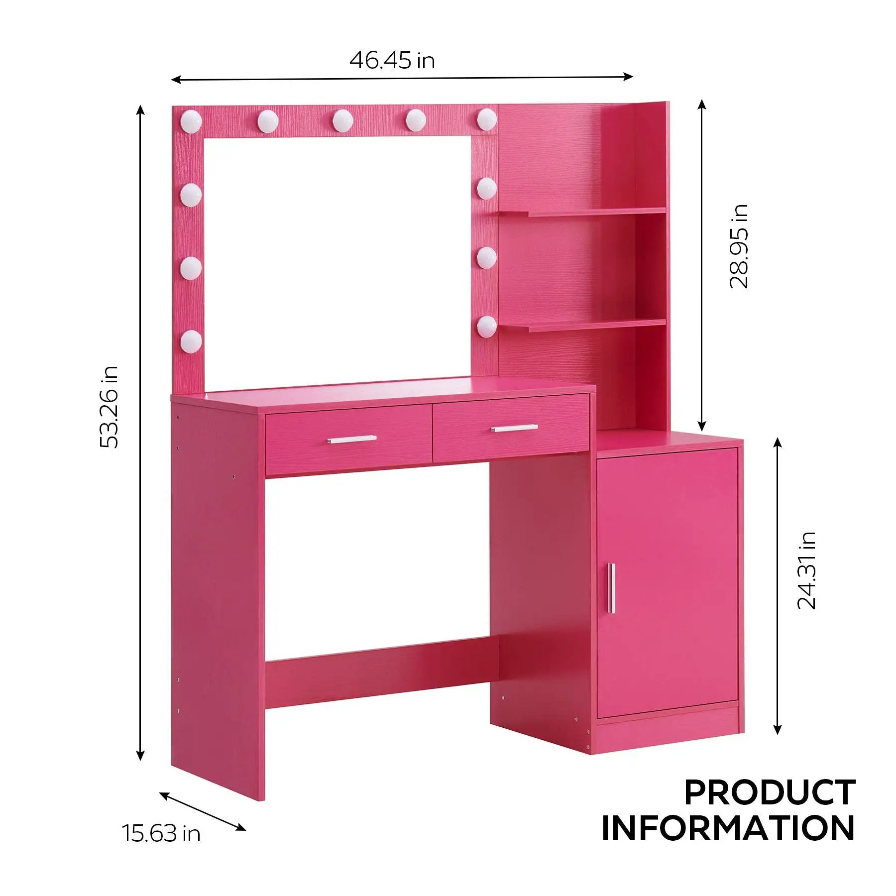 Vanity Desk With Mirror And Lights, 46.4In Dressing Table With 2 Large Drawer & Large Vertical Organizer, 3 Level Dresser & 3 Lighting Modes Adjustable Brightness, Suitable For Bedroom by Unique Piece Furniture